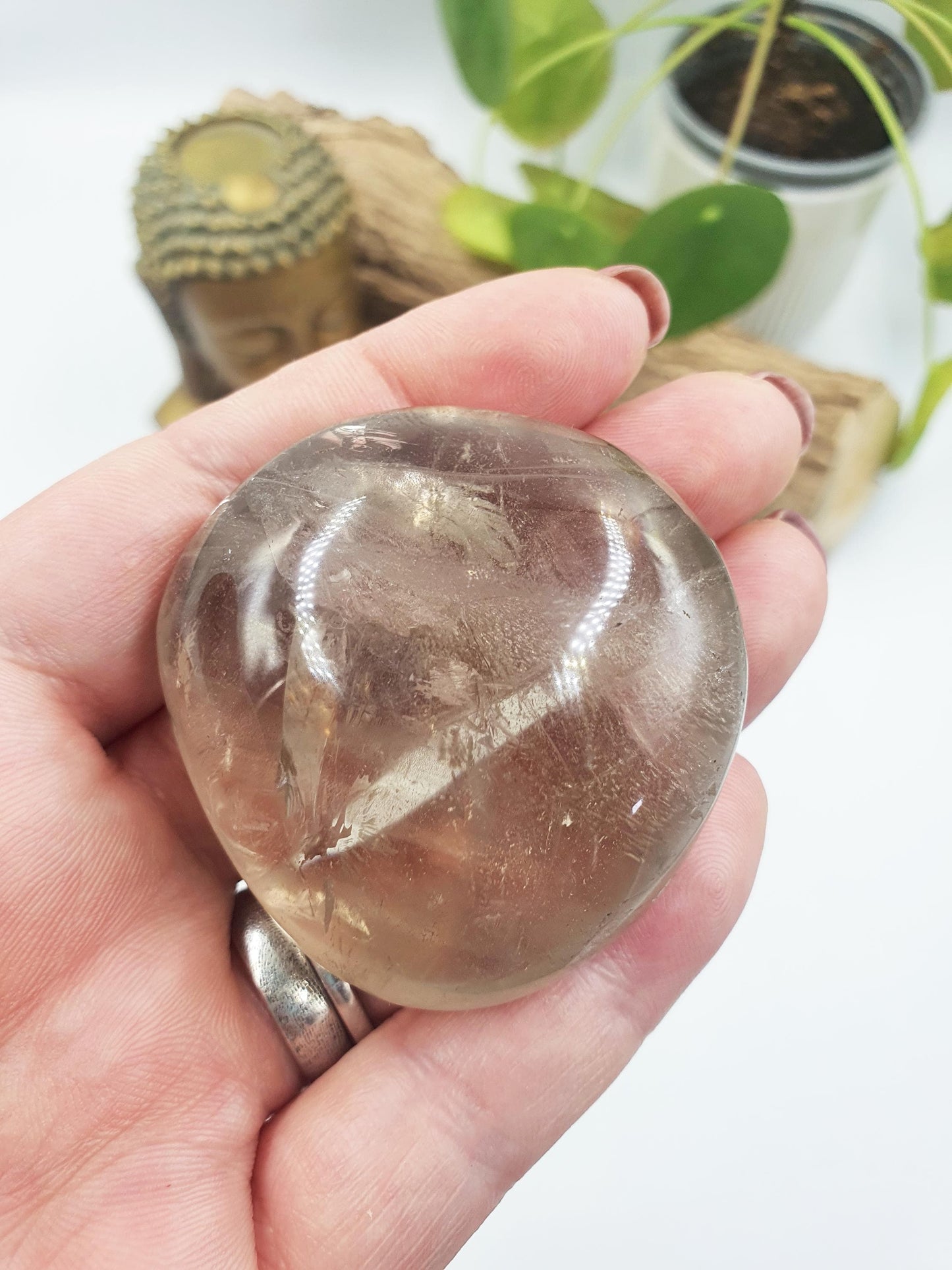 Light Smoky Quartz Palm with rainbow