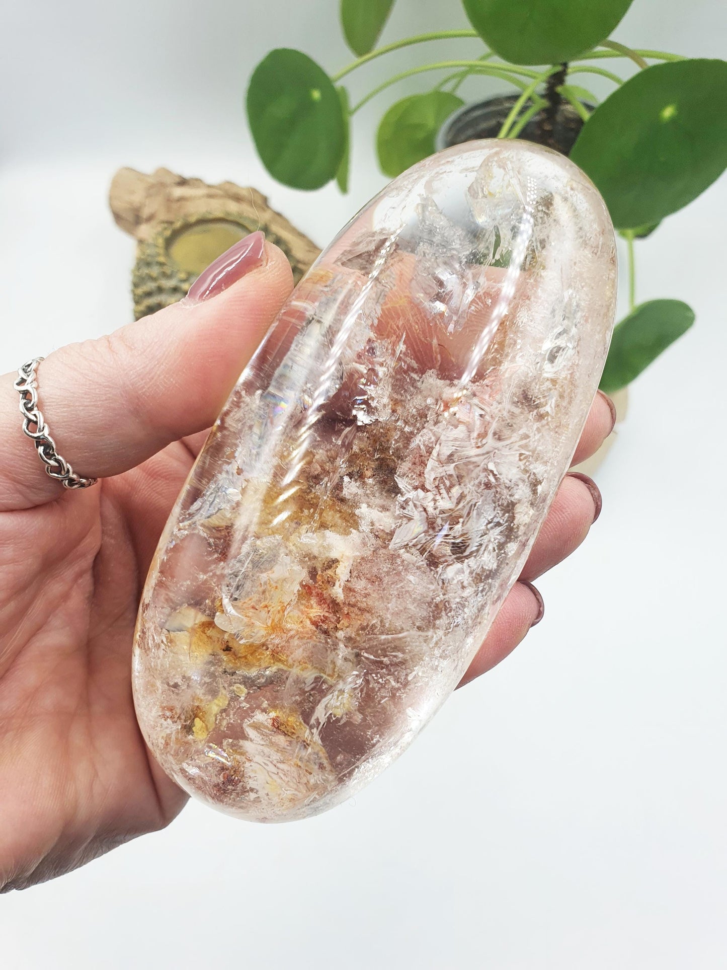 AMAZING A Grade Large Garden Quartz Palm with incredible rainbow/Lodolite Palm Stone