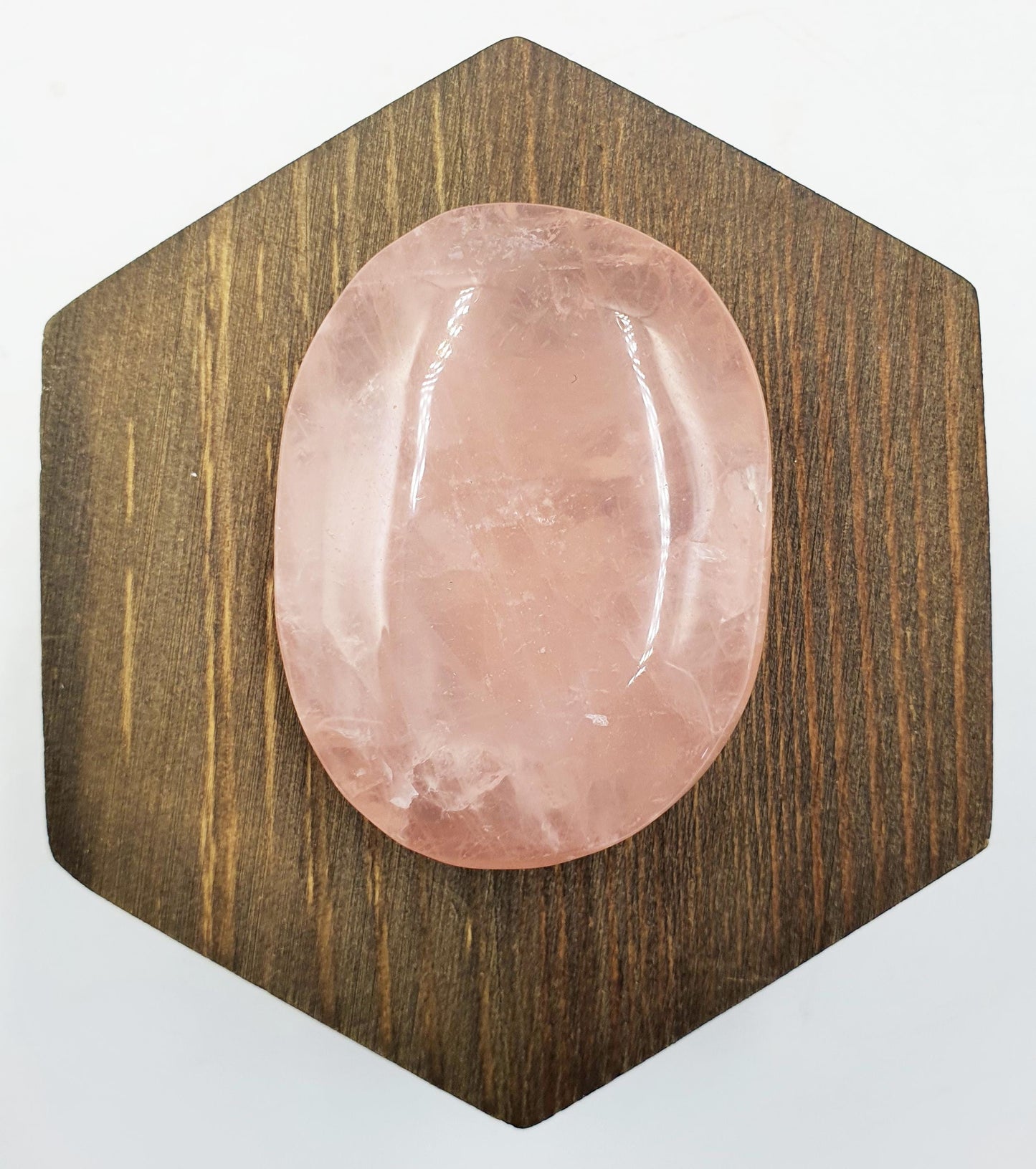 Rose Quartz Palm with rainbow flashes
