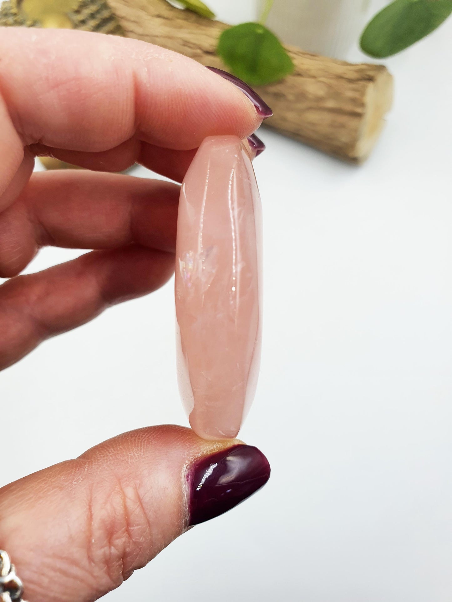 Rose Quartz Palm with rainbow flashes