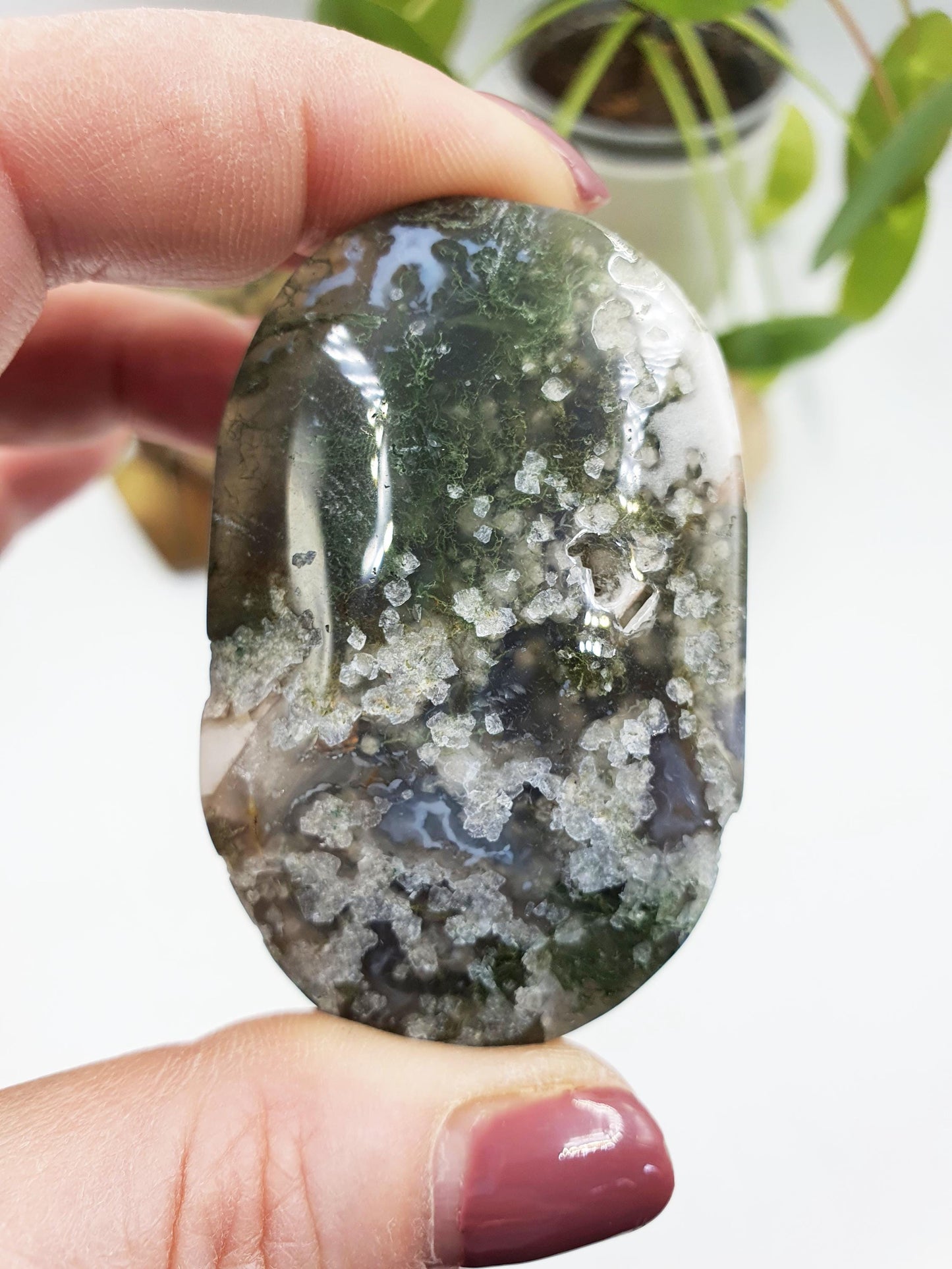 Drusy Moss Agate Palm