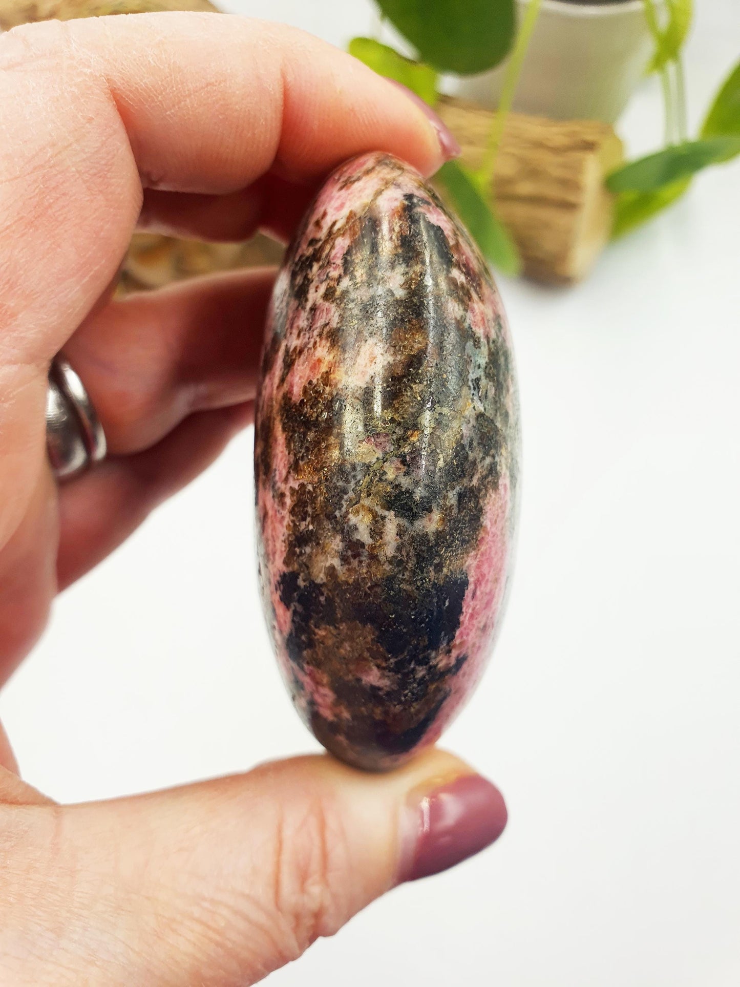 Large Rhodonite Palm Stone