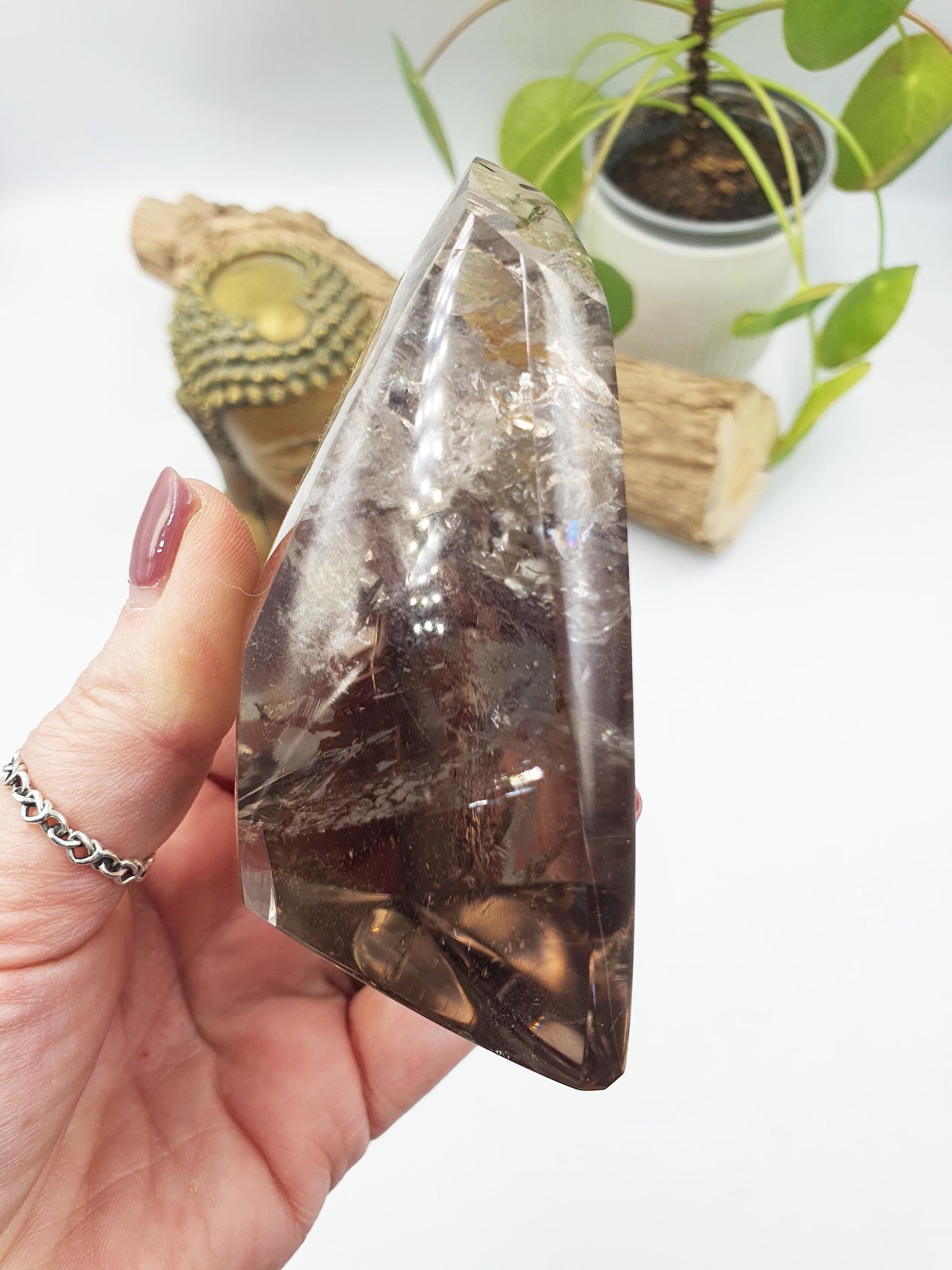 Amazing Large Smoky Quartz Freeform with inclusions and rainbow flashes