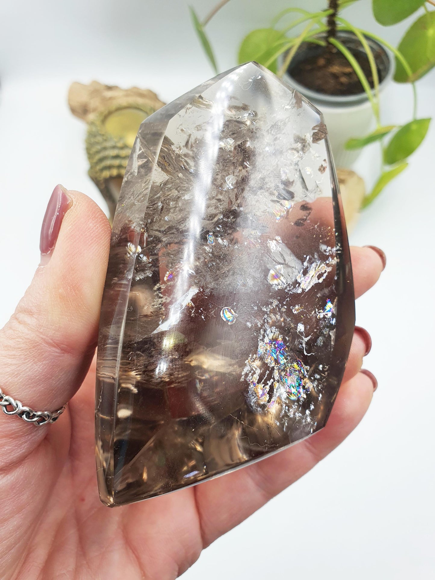 Amazing Large Smoky Quartz Freeform with inclusions and rainbow flashes