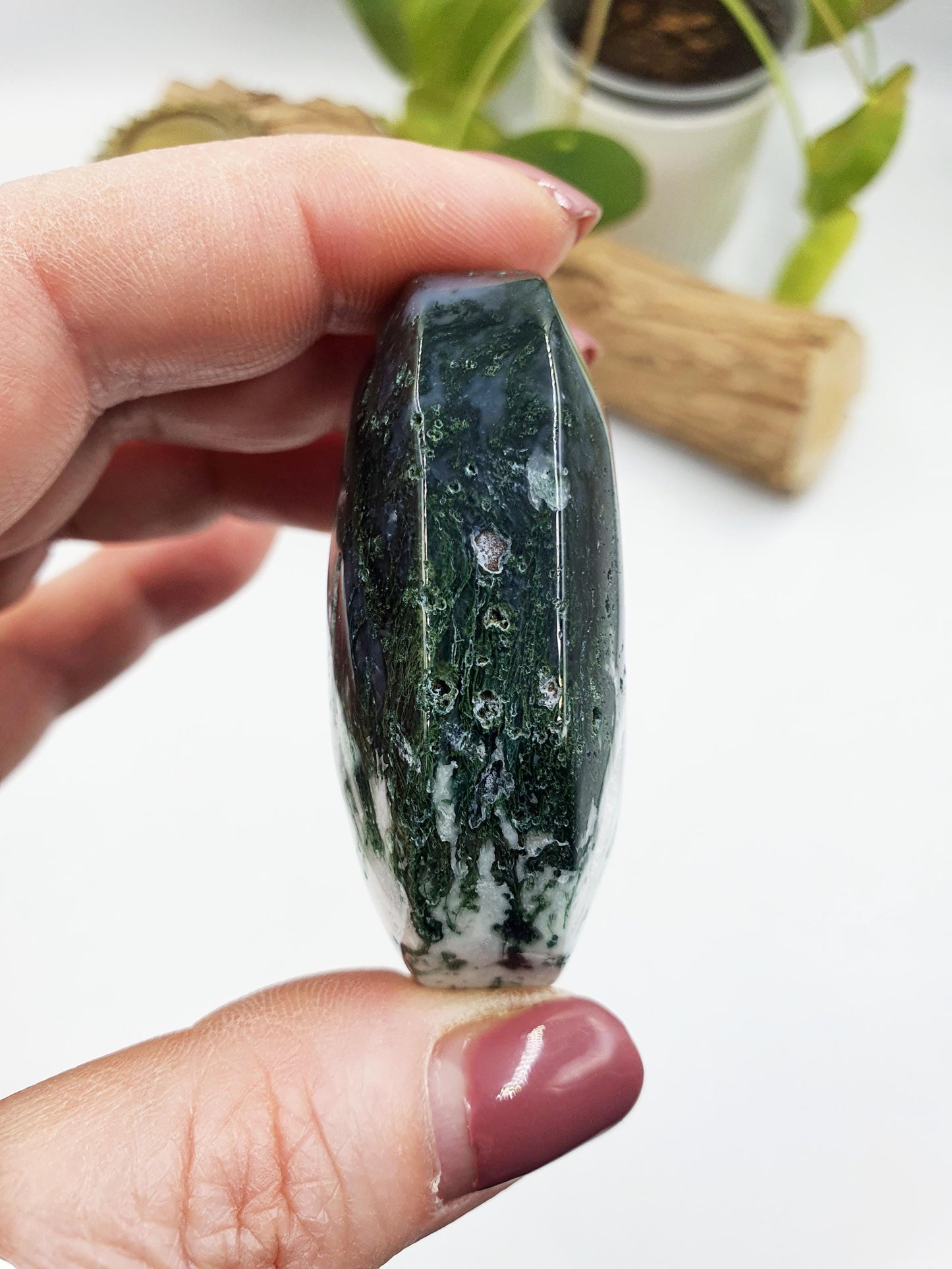 Druzy Moss Agate Palm / Moss Agate Palm Stone / Meditation Palm / Reiki Crystal Palm - 75g