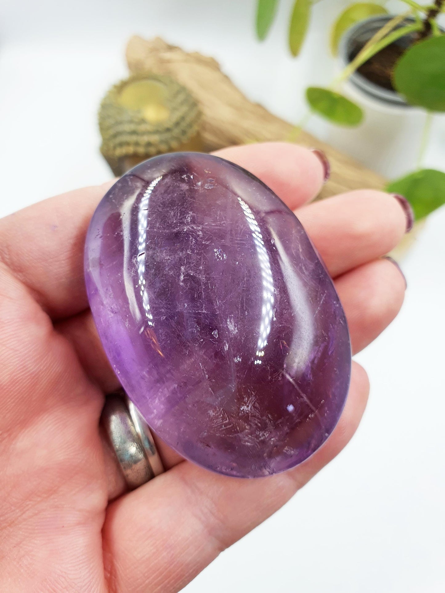 Sparkly Light Amethyst Palm with rainbow flashes