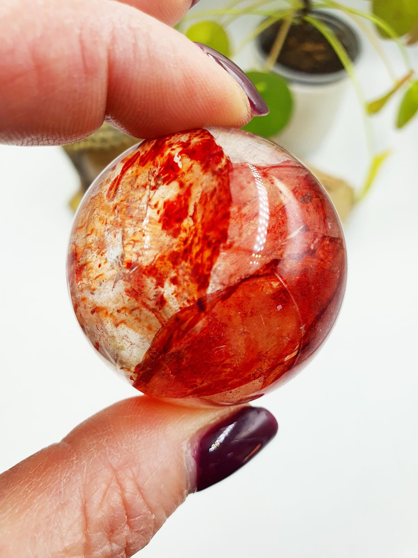 Madagascan Fire Quartz Sphere with Rainbows