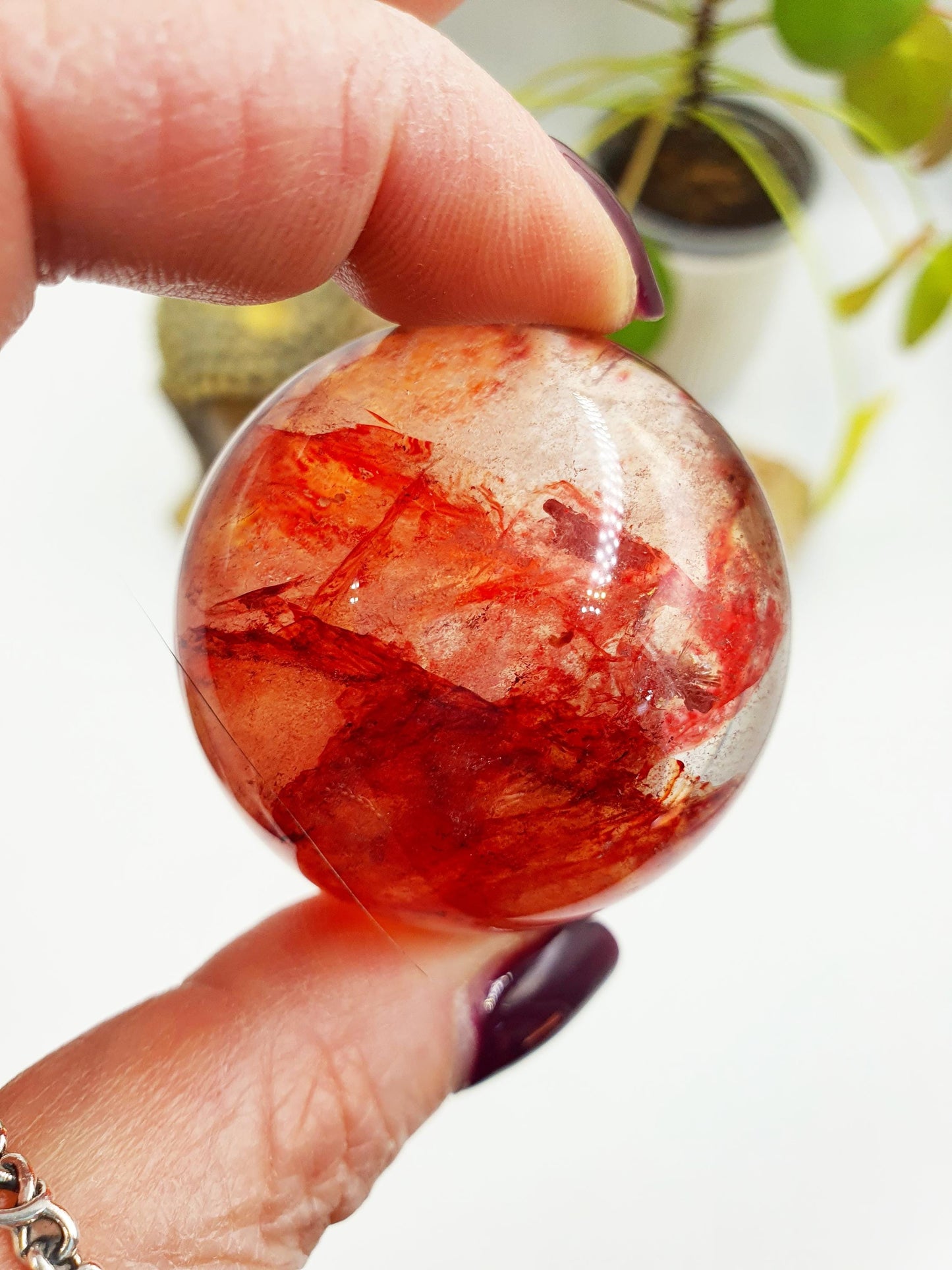 Madagascan Fire Quartz Sphere with Rainbows