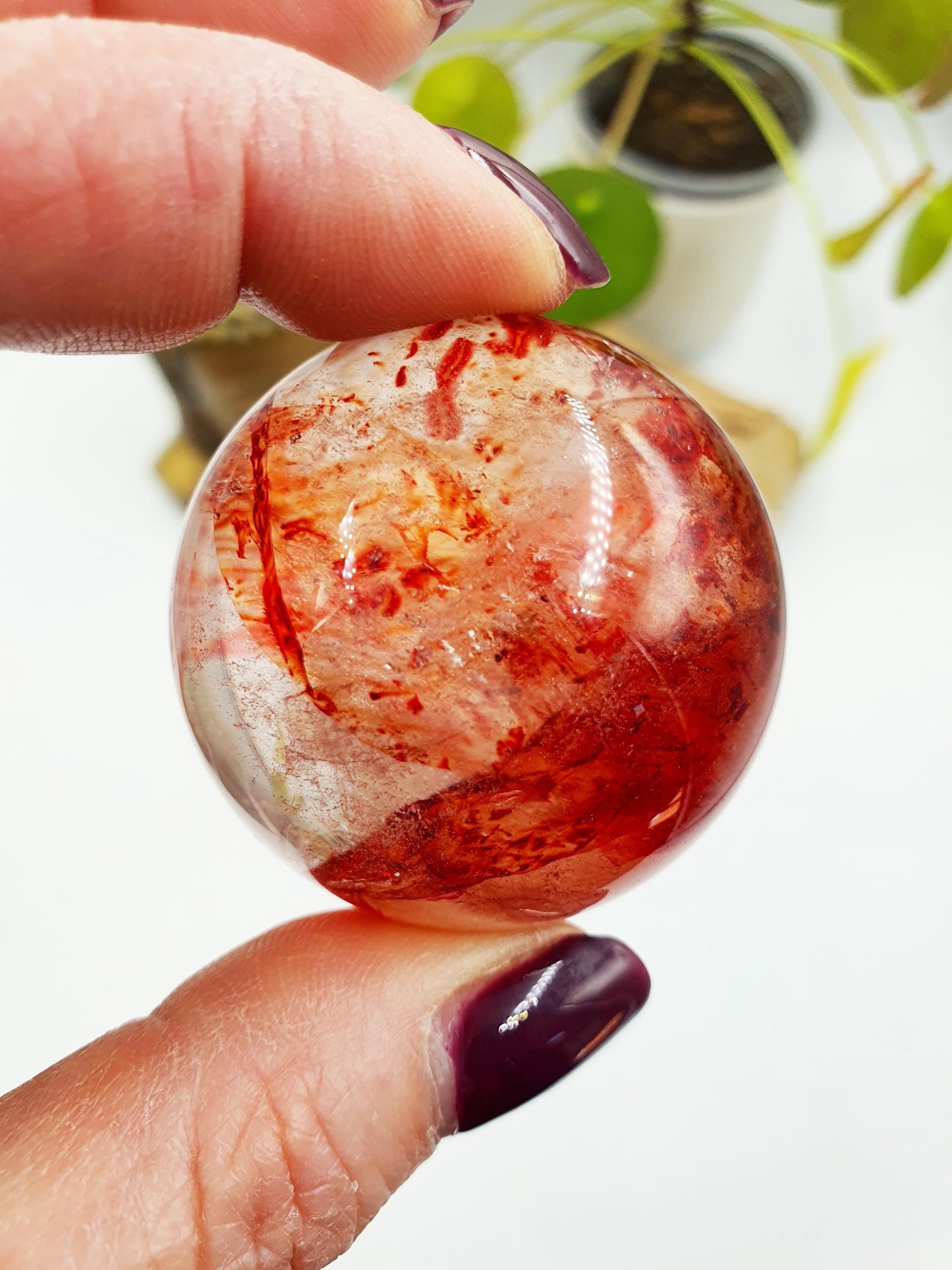 Madagascan Fire Quartz Sphere with Rainbows