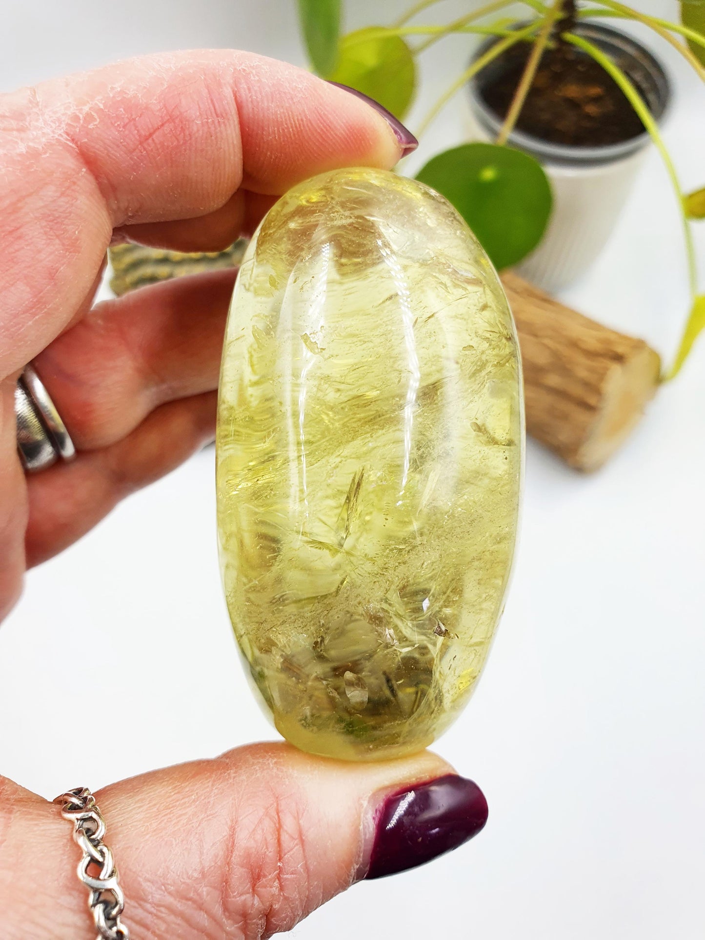 Citrine Palm with shimmering inclusions and rainbows