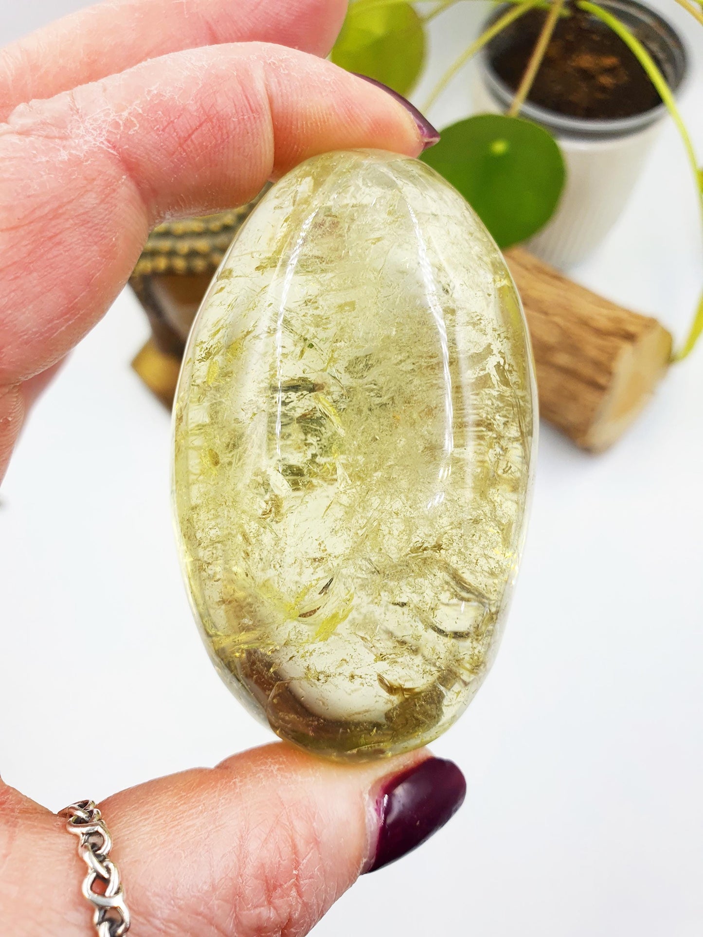 Citrine Palm with shimmering inclusions and rainbows