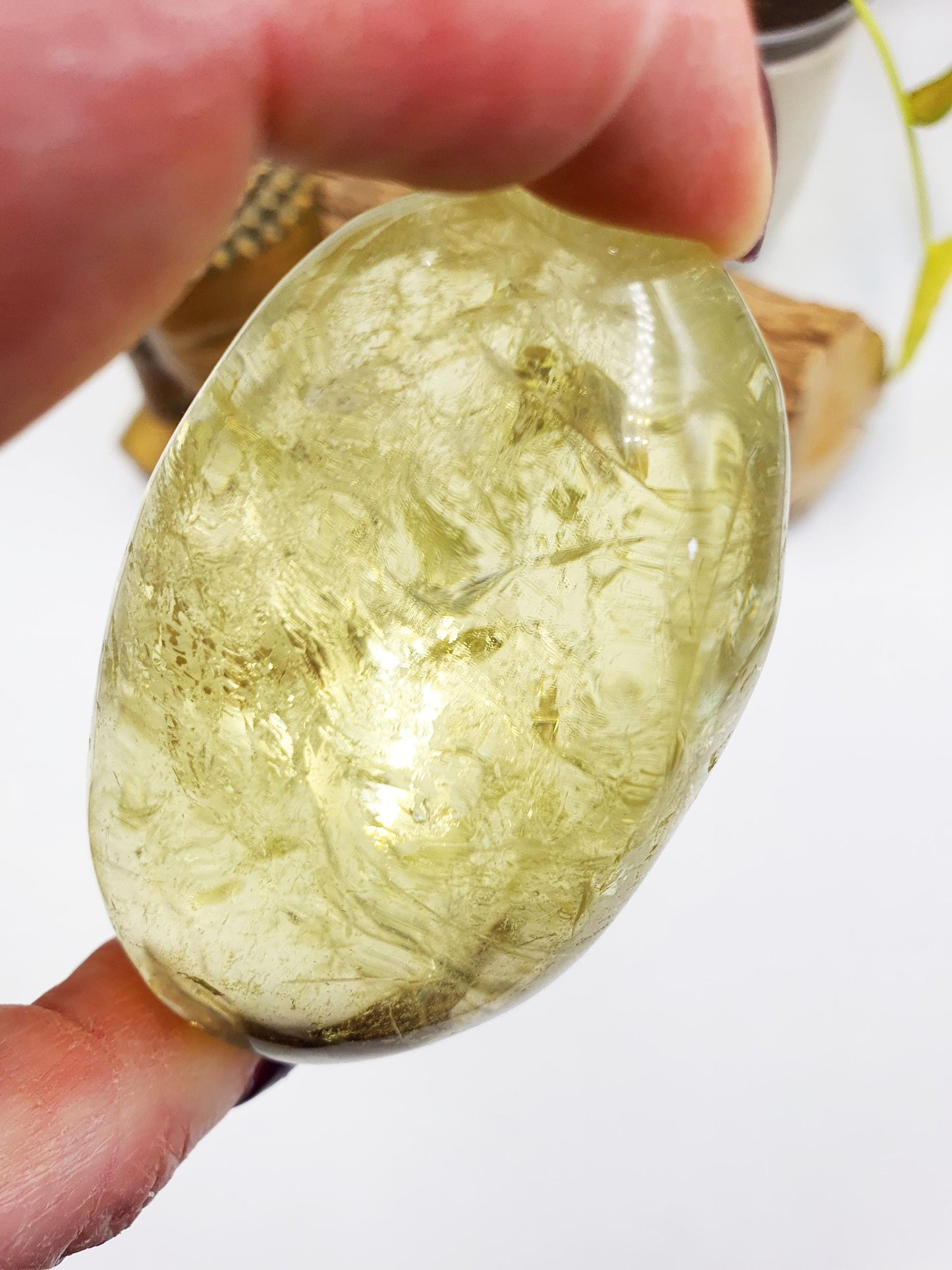 Citrine Palm with shimmering inclusions and rainbows