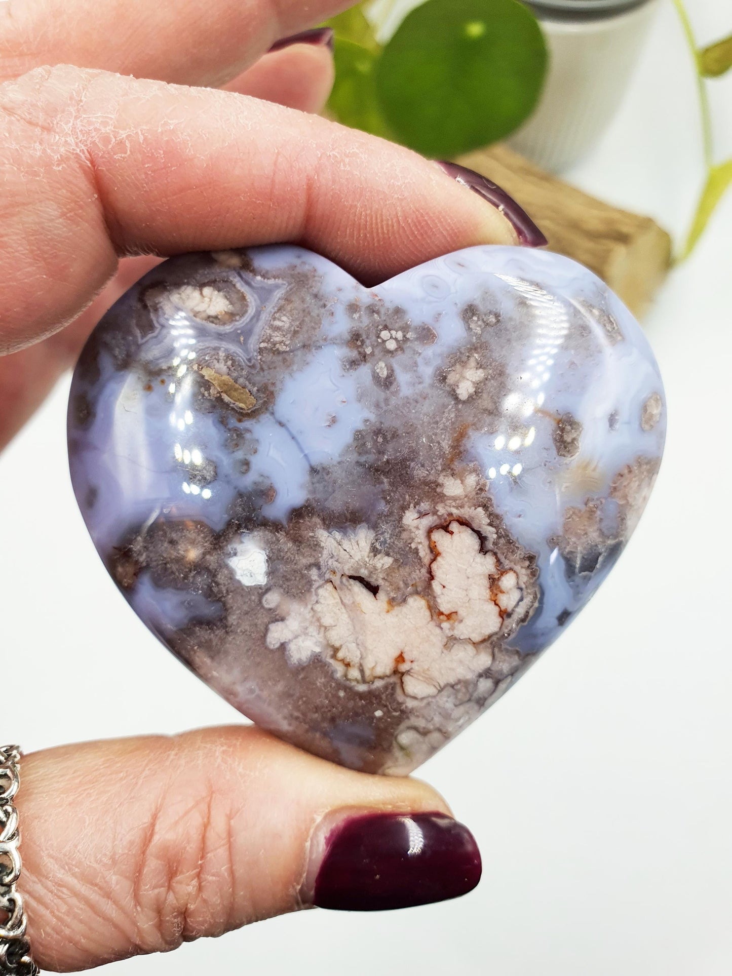Large Blue Flower Agate Puff Heart