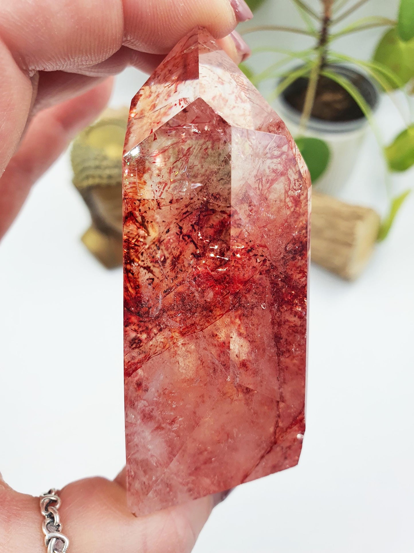 Madagascan Fire Quartz Freeform with rainbows