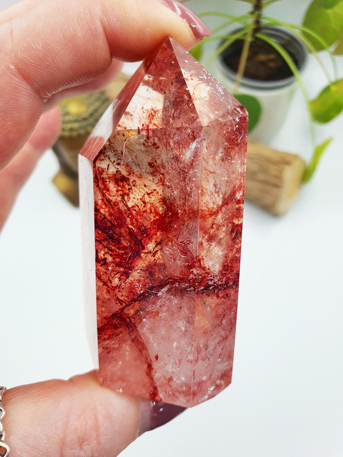 Madagascan Fire Quartz Freeform with rainbows