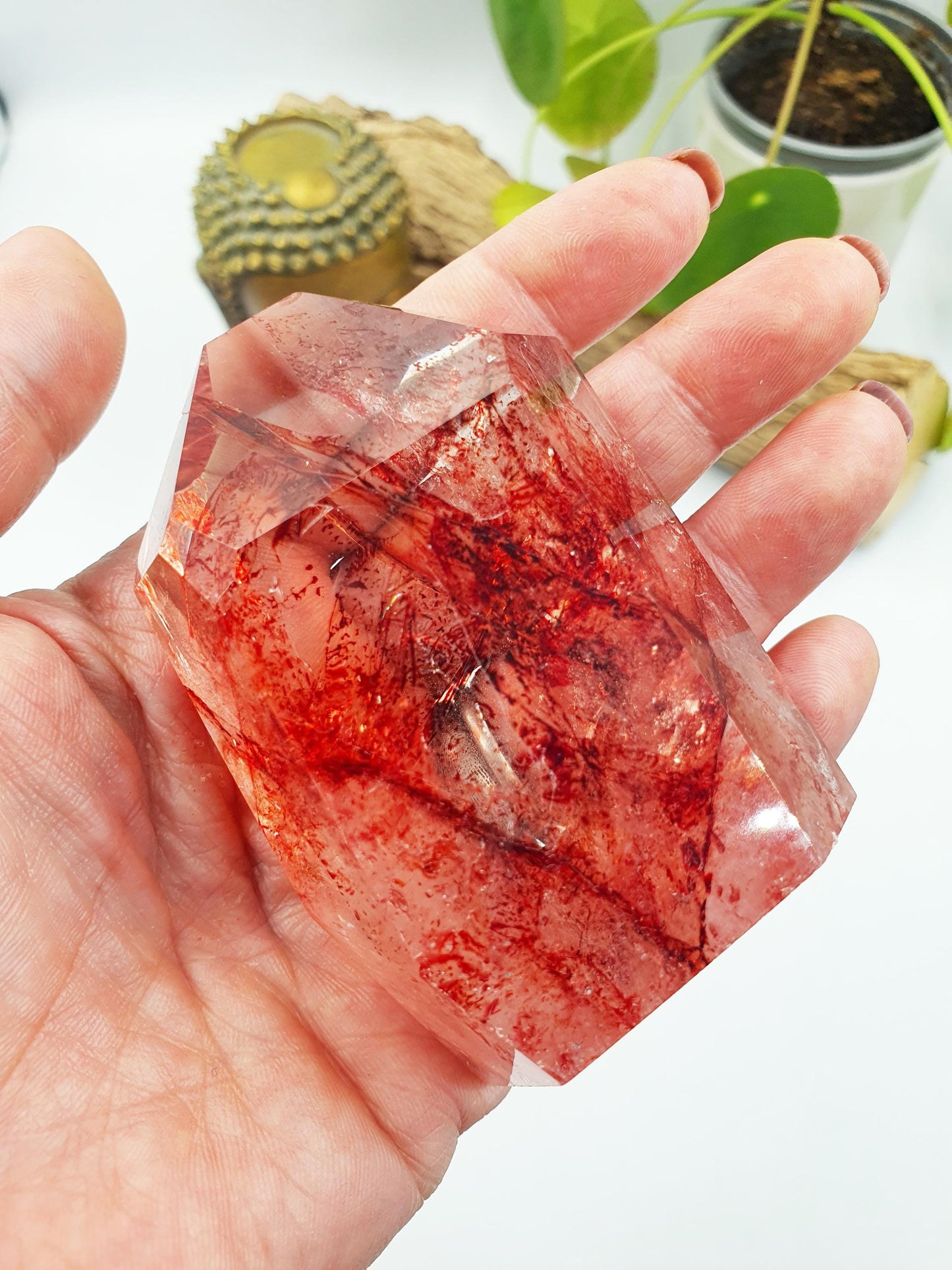 Madagascan Fire Quartz Freeform with rainbows