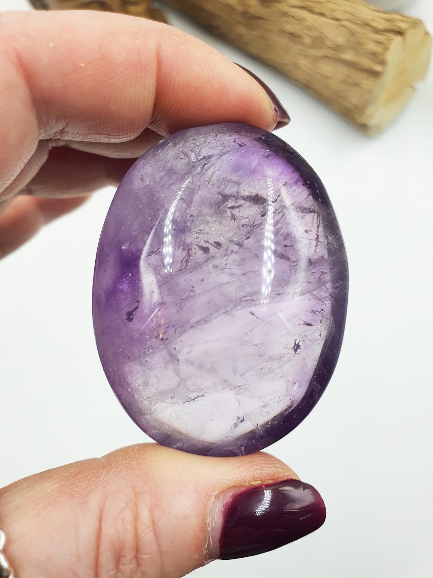 Sparkly Light Amethyst Palm with rainbow flashes