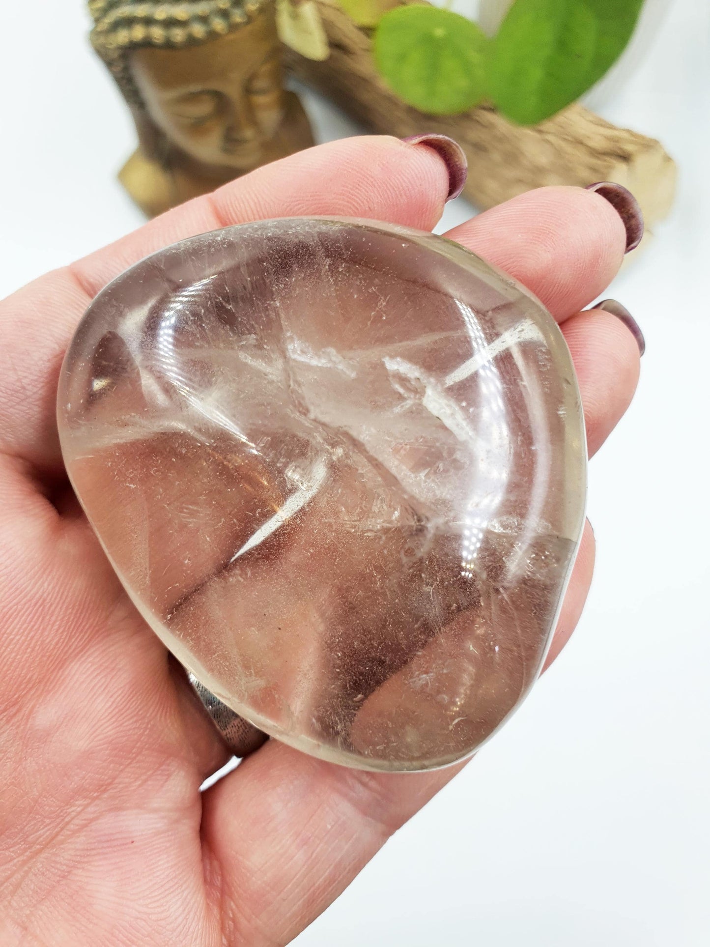 Clear Quartz Palm with shimmering inclusions and rainbows
