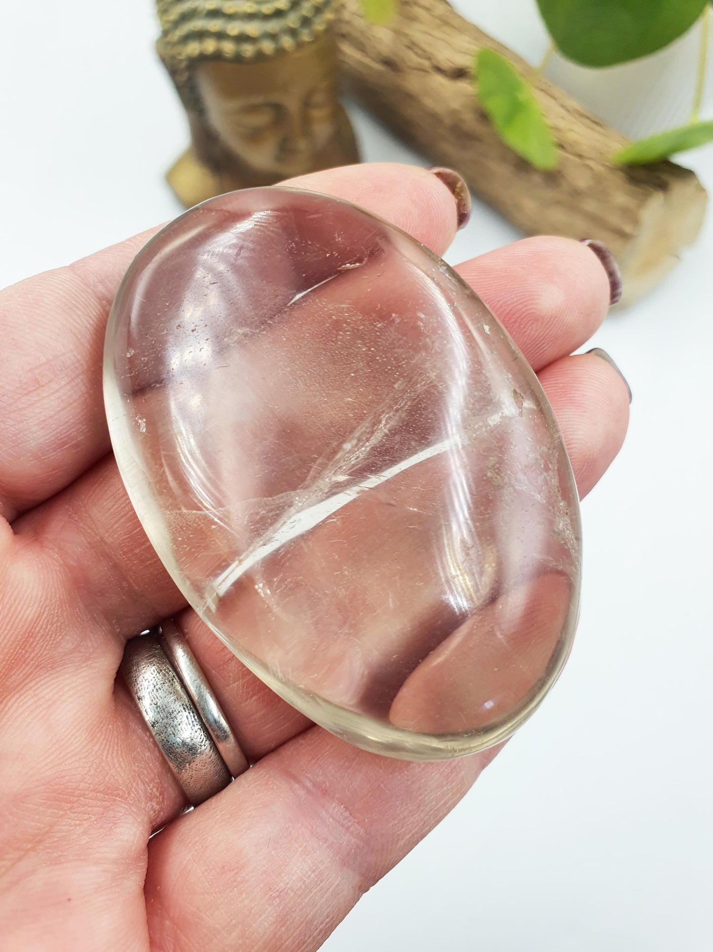Clear Quartz Palm with shimmering inclusions