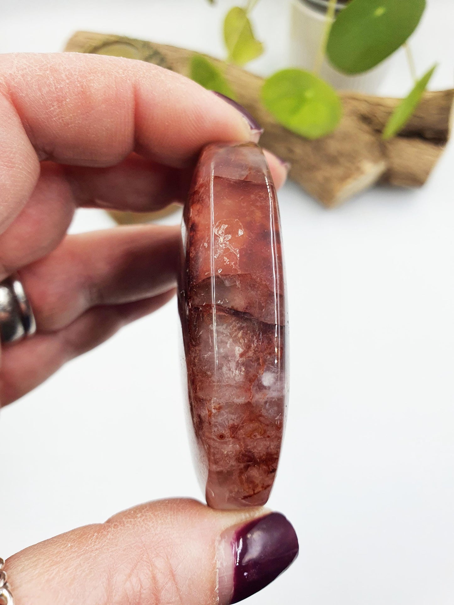 Large Fire Quartz Palm / Hematoid Quartz Palm / Healing Palm Stone / Meditation Palm- 95g
