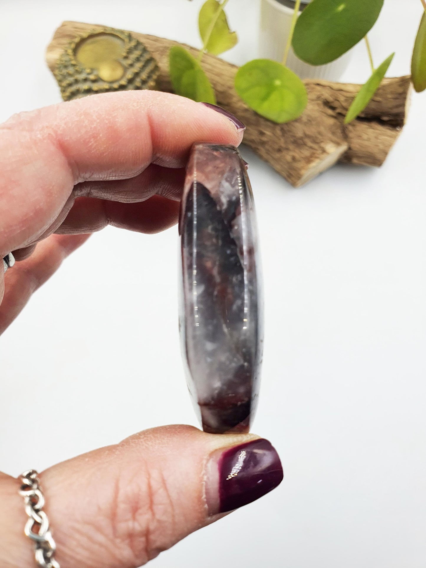 Large Fire Quartz Palm / Hematoid Quartz Palm / Healing Palm Stone / Meditation Palm- 95g