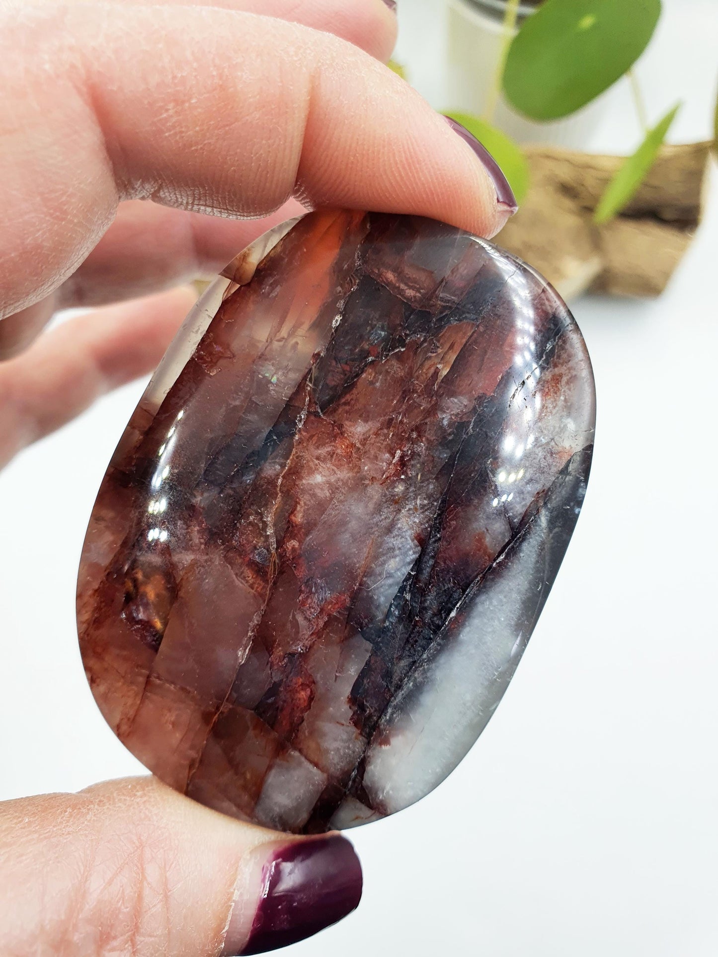 Large Fire Quartz Palm / Hematoid Quartz Palm / Healing Palm Stone / Meditation Palm- 95g