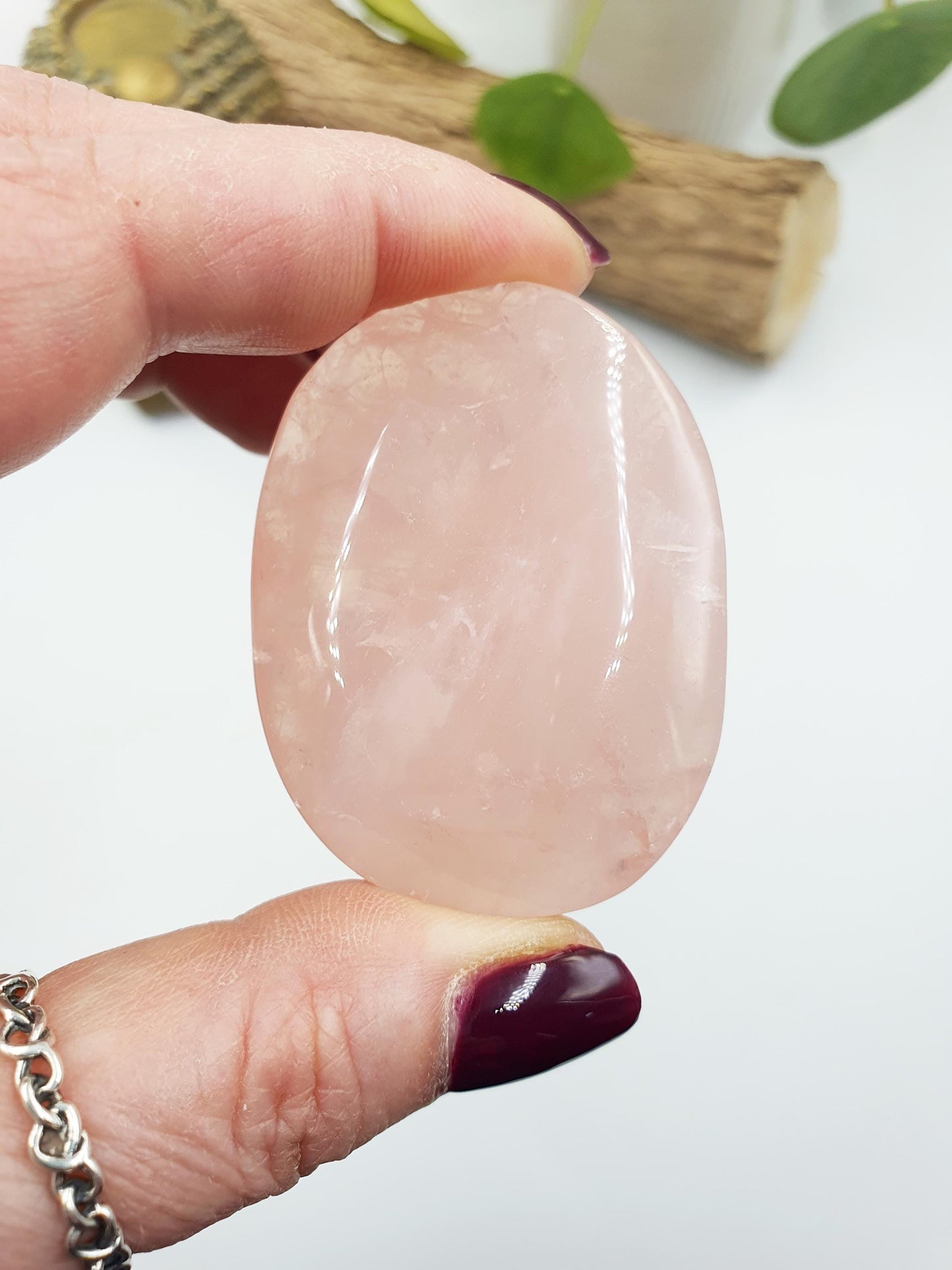 Rose Quartz Palm with rainbow flashes