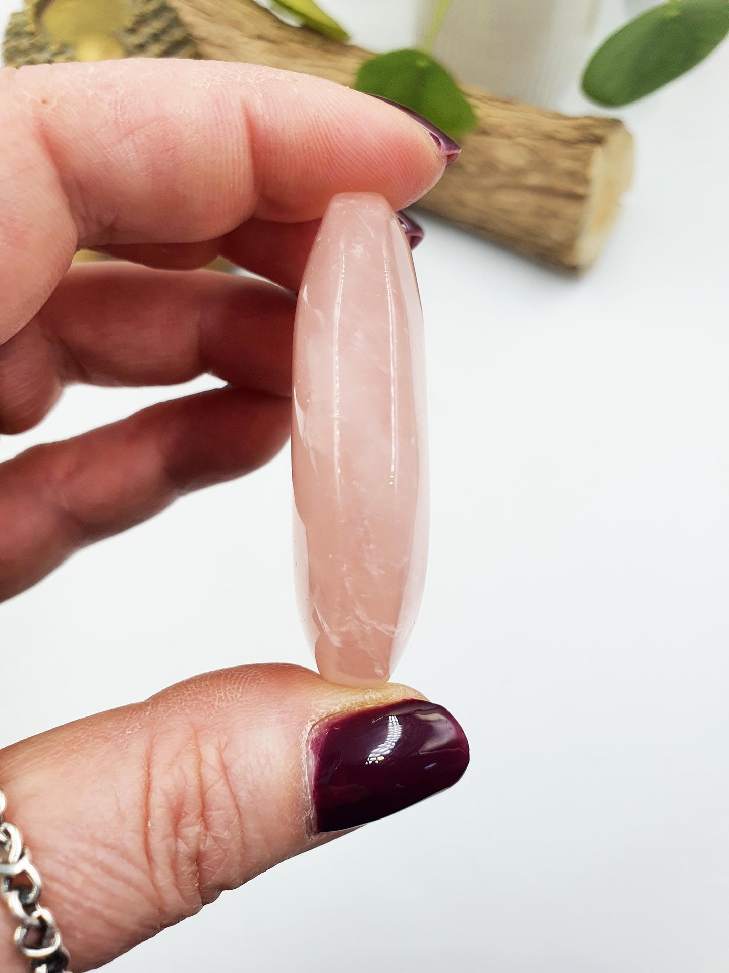 Rose Quartz Palm with rainbow flashes