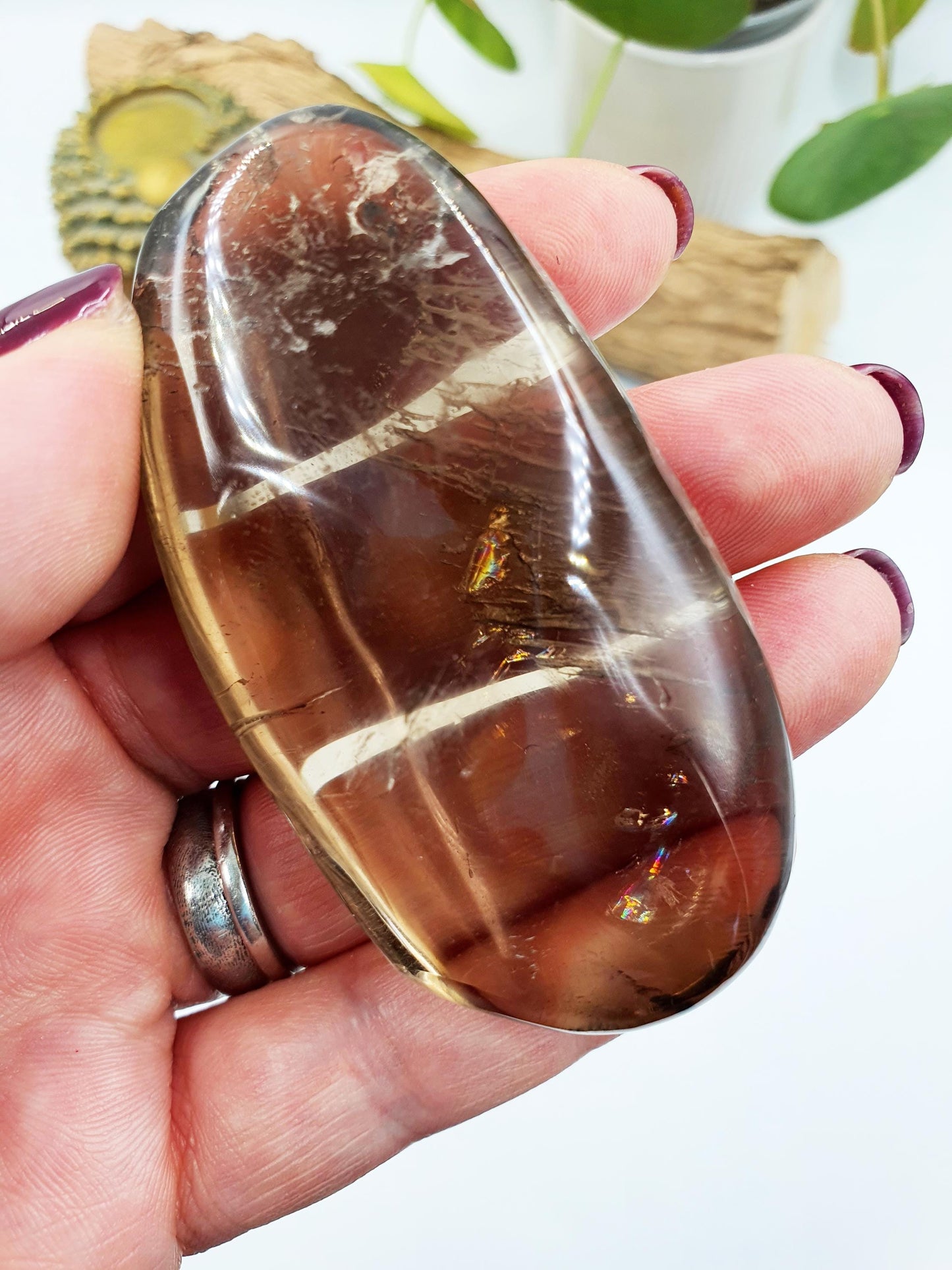Unique Smoky Quartz Palm with rainbows
