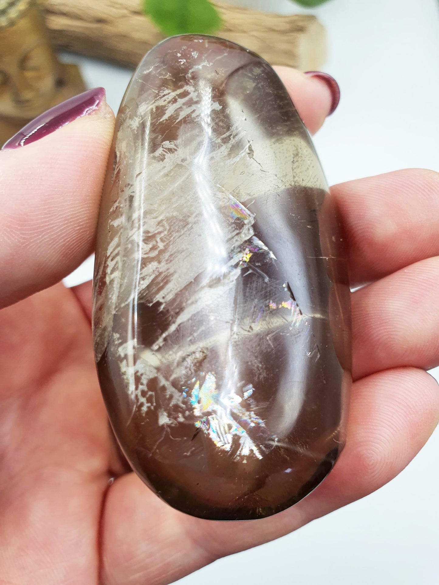Unique Smoky Quartz Palm with rainbows