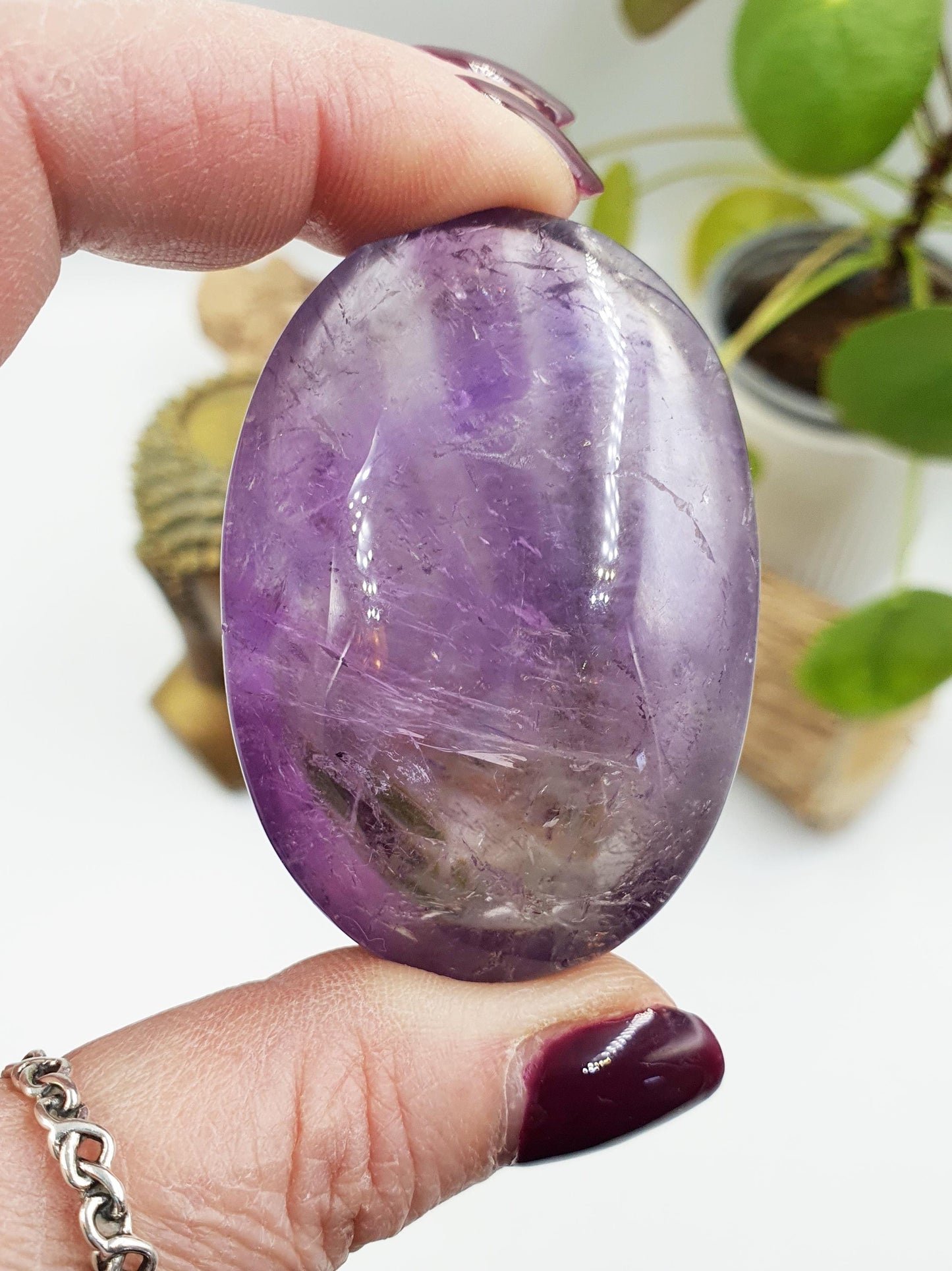 Sparkly Light Amethyst Palm with rainbow flashes