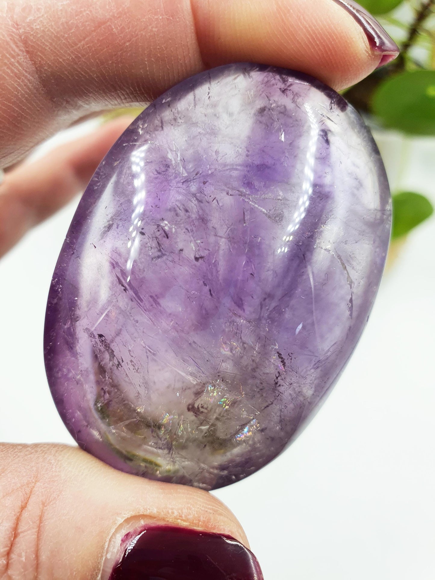 Sparkly Light Amethyst Palm with rainbow flashes