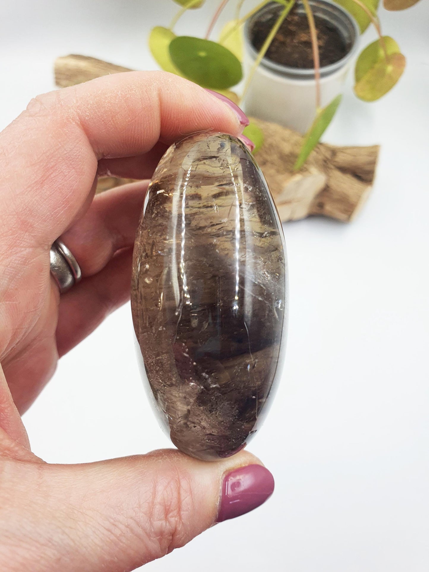 Stunning High Grade Smoky Quartz Palm full of rainbows / Smoky Quartz Palm Stone / Meditation Palm / Reiki Crystal Palm - 260g