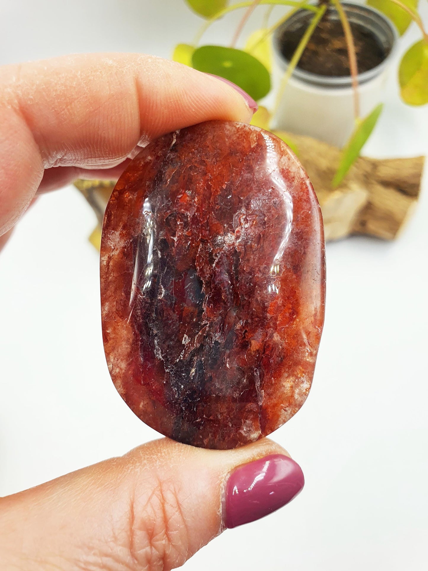 Beautiful Fire Quartz Palm / Hematoid Quartz Palm / Healing Palm Stone / Meditation Palm / Reiki Crystal Palm - 55g