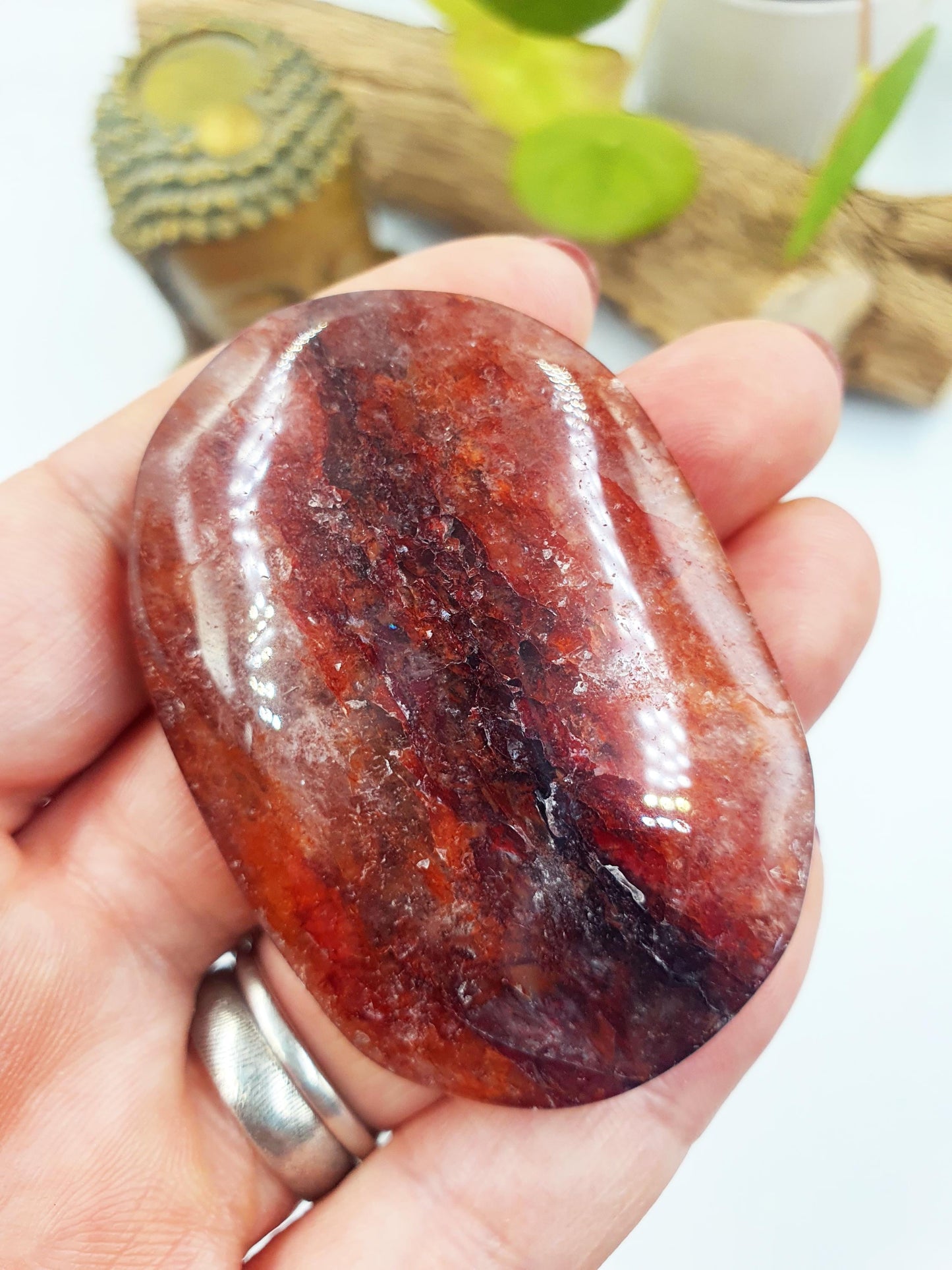 Beautiful Fire Quartz Palm / Hematoid Quartz Palm / Healing Palm Stone / Meditation Palm / Reiki Crystal Palm - 55g