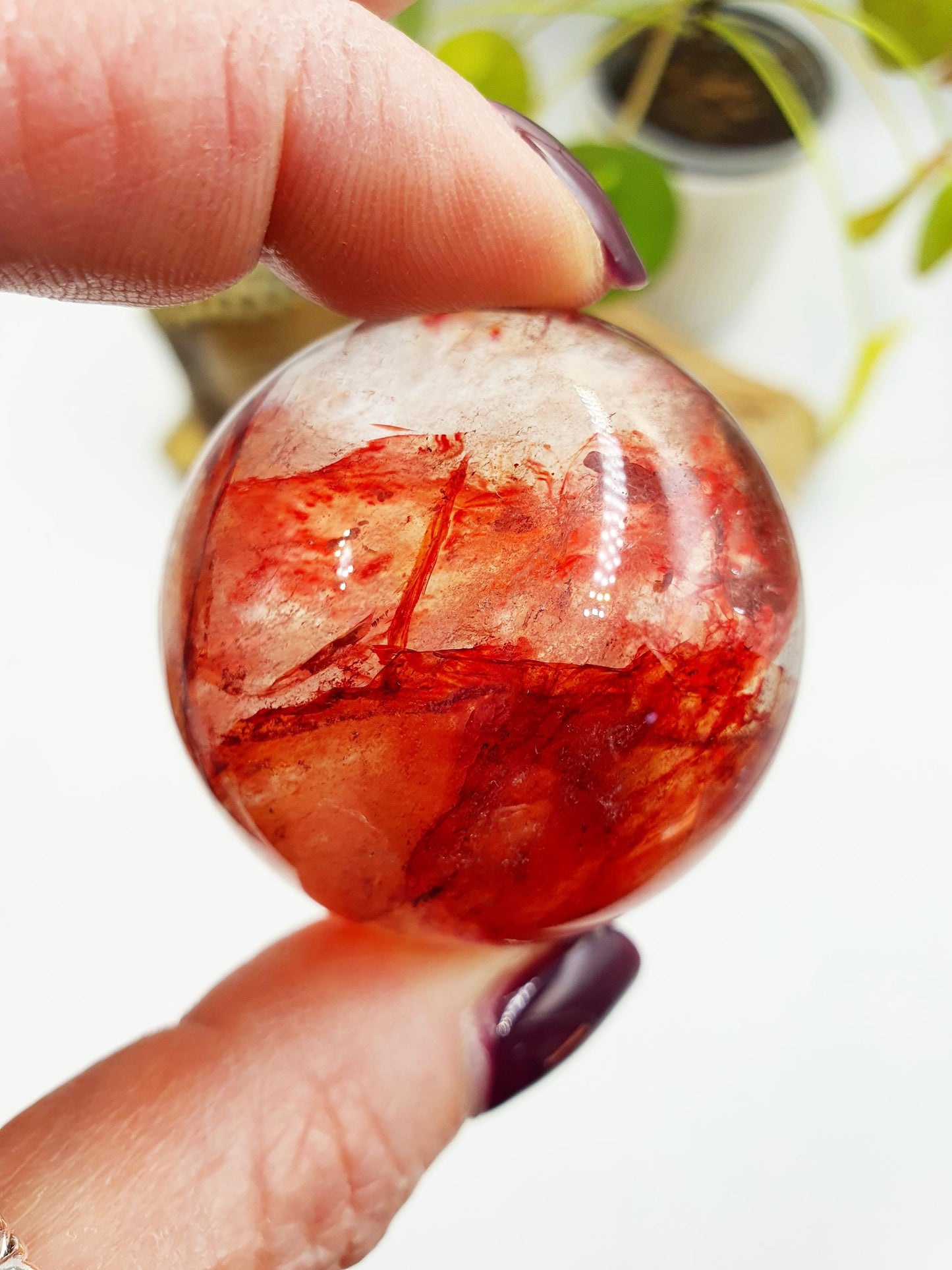 Madagascan Fire Quartz Sphere with Rainbows