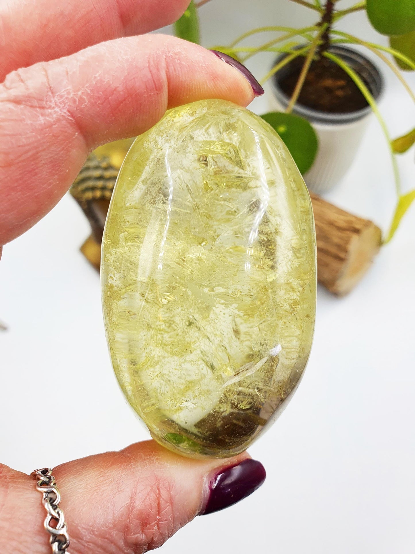 Citrine Palm with shimmering inclusions and rainbows