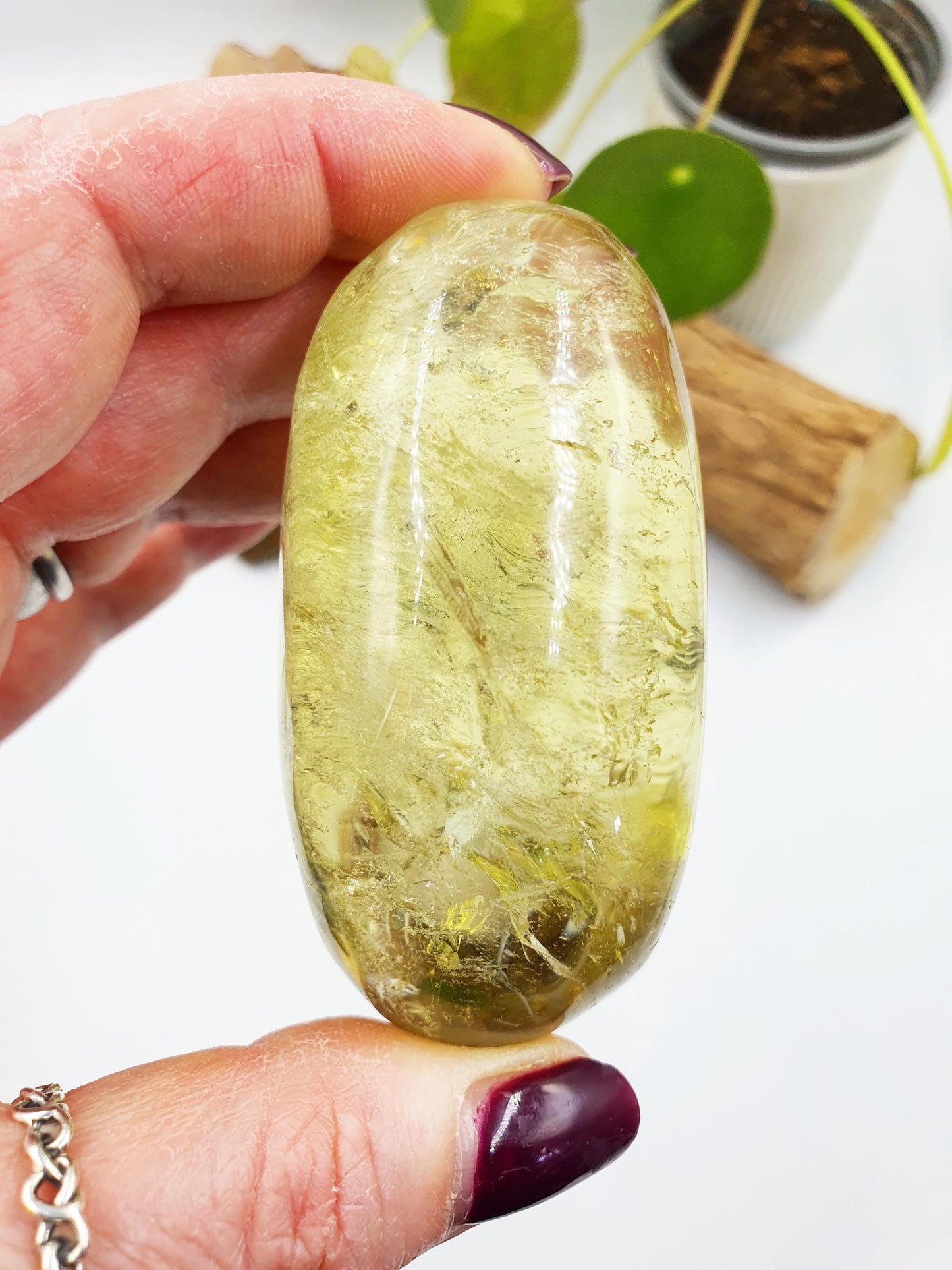 Citrine Palm with shimmering inclusions and rainbows