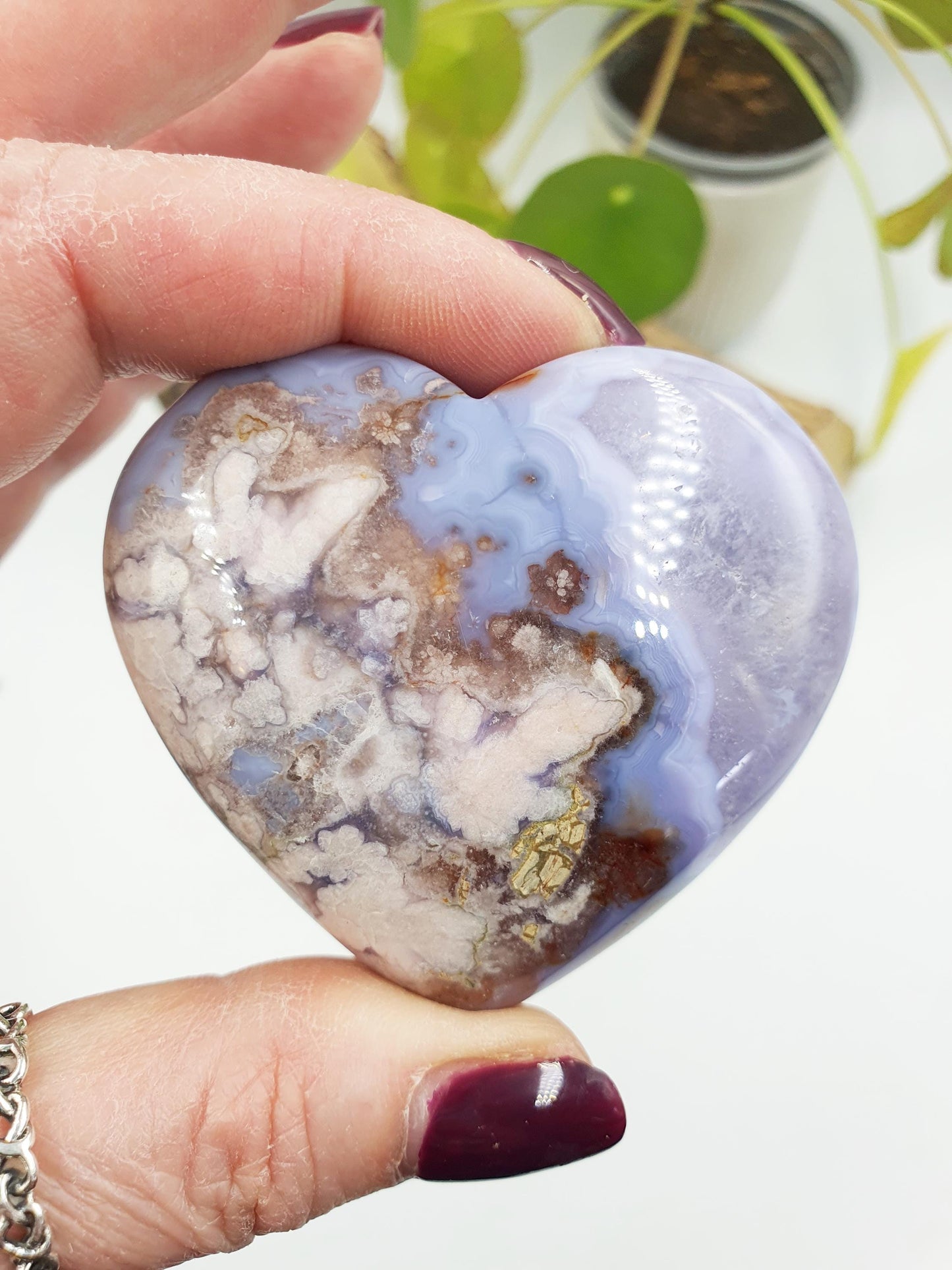 Large Blue Flower Agate Puff Heart