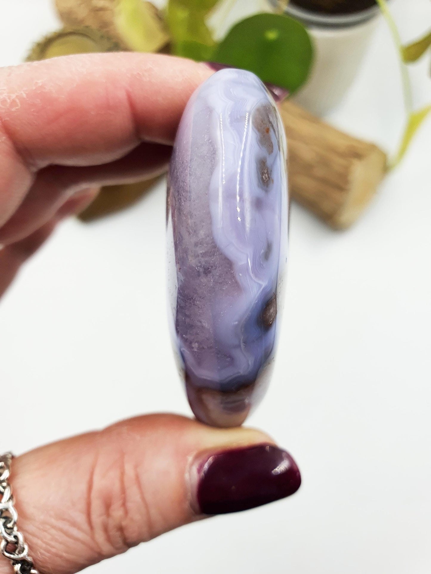 Large Blue Flower Agate Puff Heart