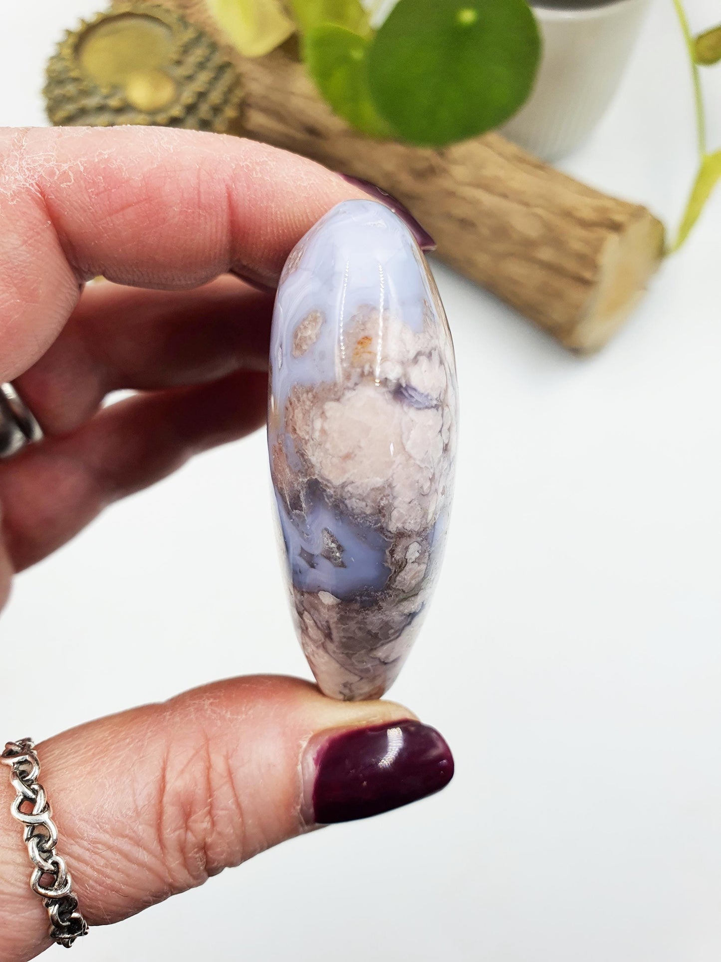 Large Blue Flower Agate Puff Heart