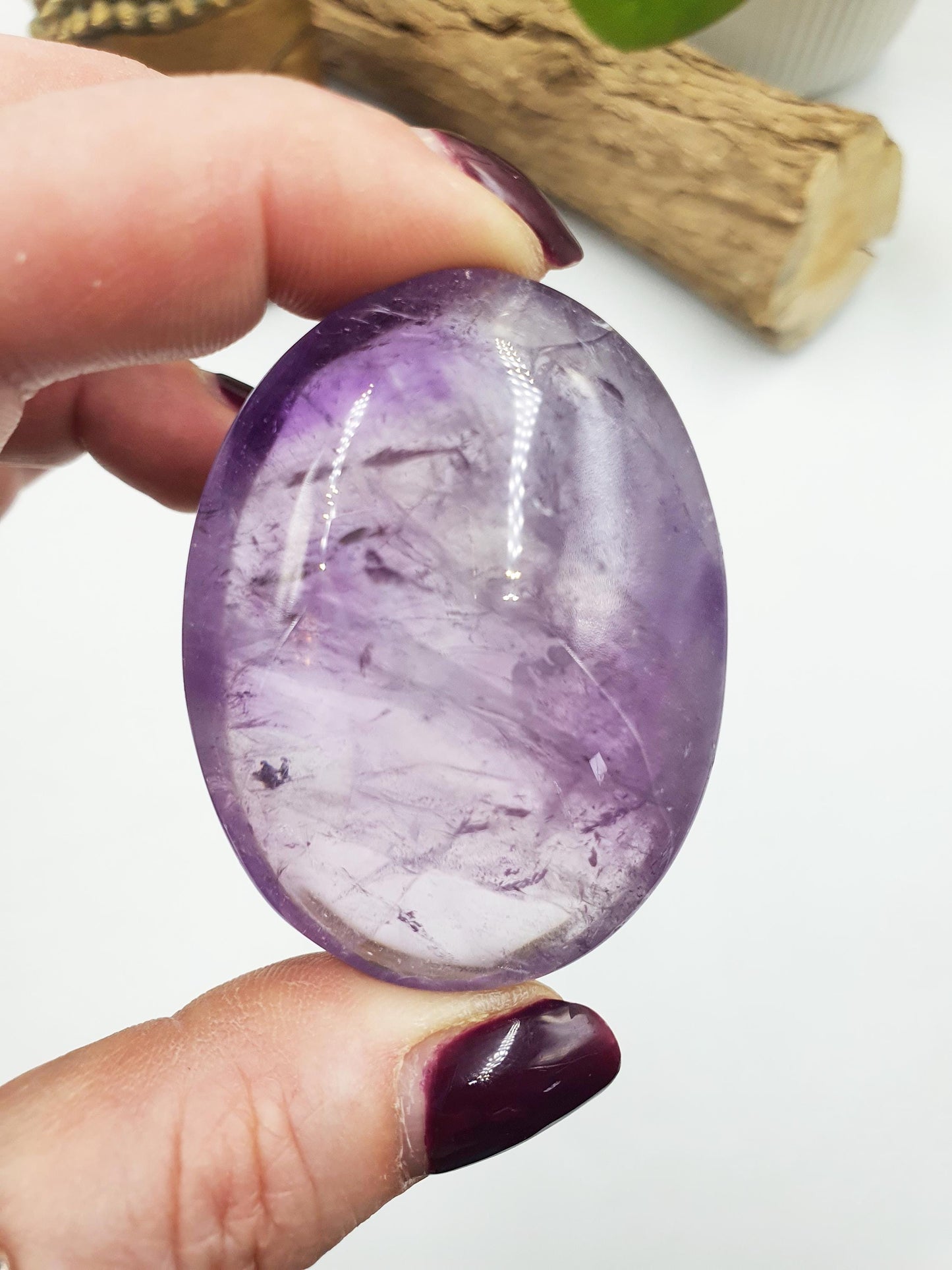 Sparkly Light Amethyst Palm with rainbow flashes
