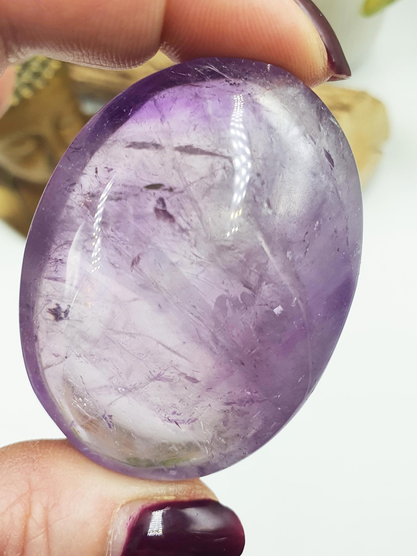Sparkly Light Amethyst Palm with rainbow flashes