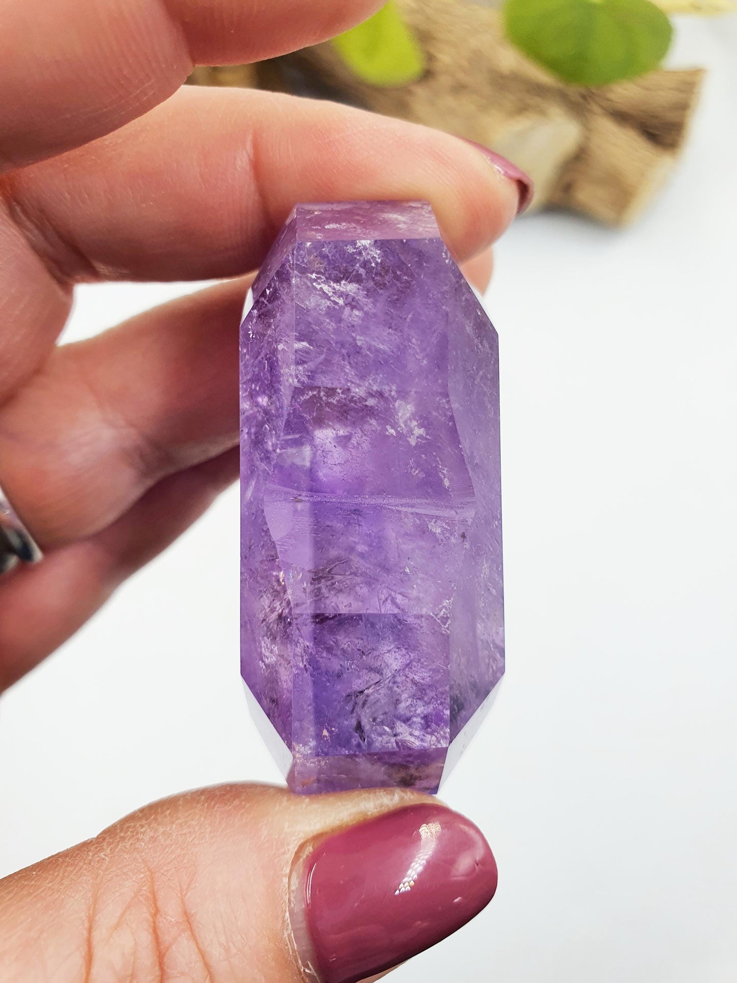Large Beautiful Faceted Amethyst Puff Heart with rainbows / Amethyst Heart / Crystal Heart - 75g