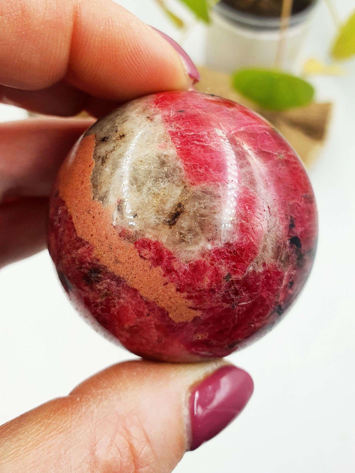 Beautiful Flashy Rhodonite, Tourmaline & Quartz Sphere / High Grade Rhodonite Ball / Rhodonite Crystal Orb - 48mm