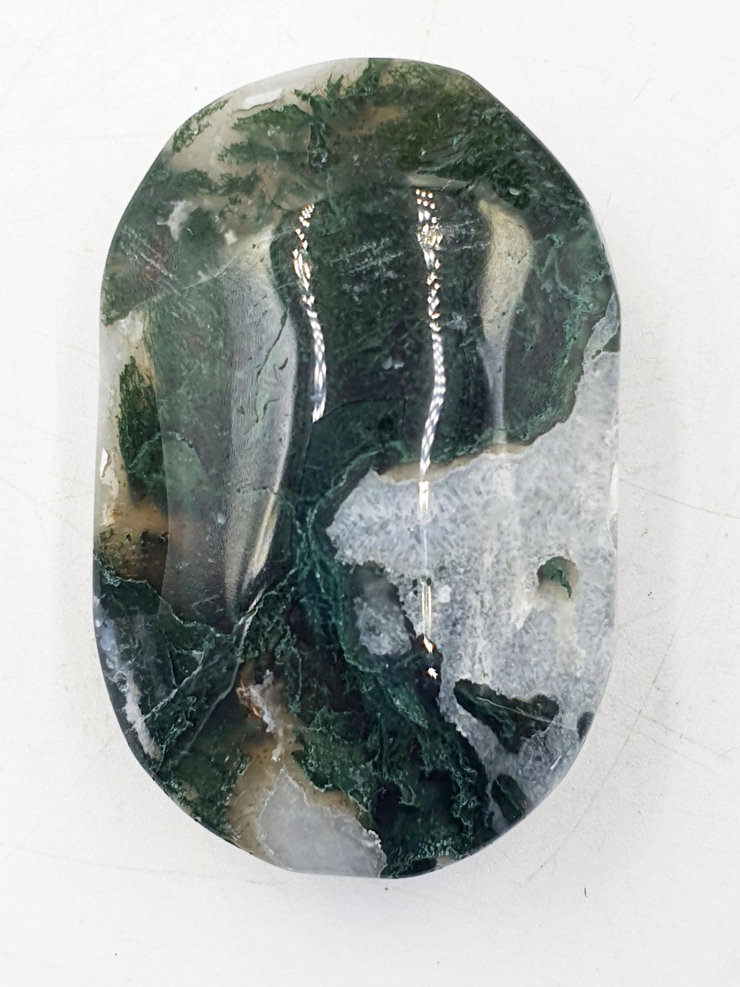 Druzy Moss Agate Palm / Moss Agate Palm Stone / Meditation Palm / Meditation Palm / Reiki Crystsl Palm - 90g
