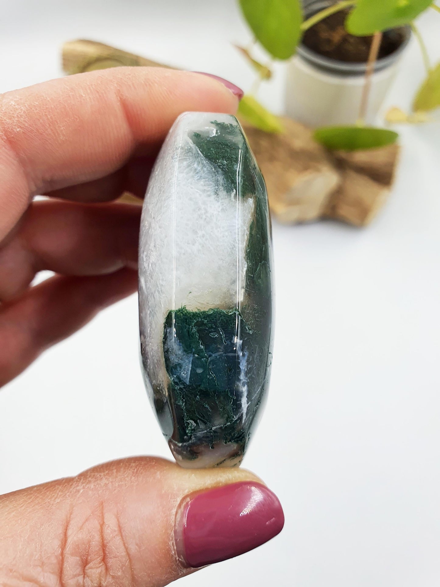 Druzy Moss Agate Palm / Moss Agate Palm Stone / Meditation Palm / Meditation Palm / Reiki Crystsl Palm - 90g