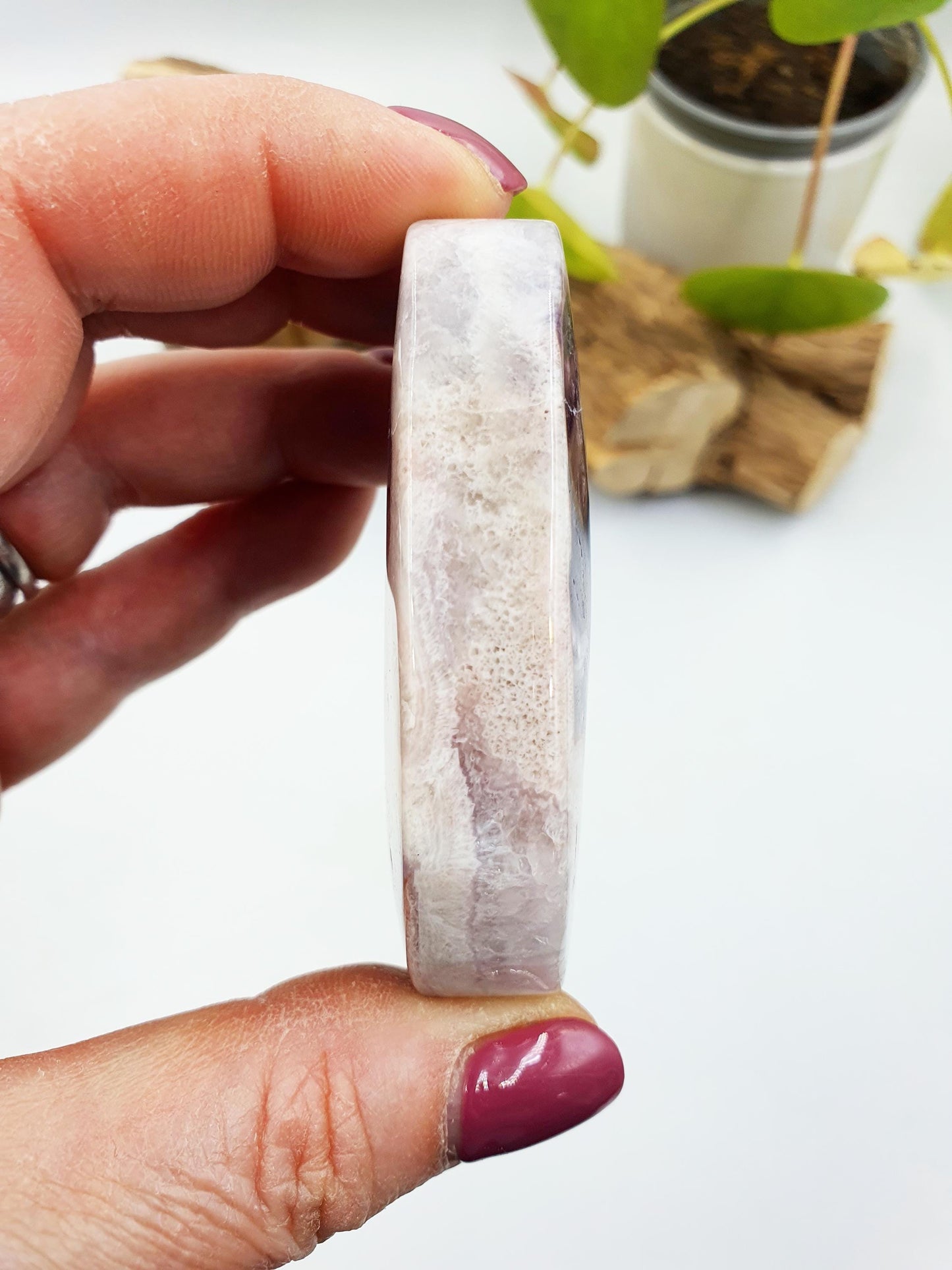 Dream Amethyst Palm / Dream Amethyst Palm Stone / Chevron Amethyst Palm / Pocket Stone / Amethyst Meditation Palm / Reiki Crystal Palm- 100g