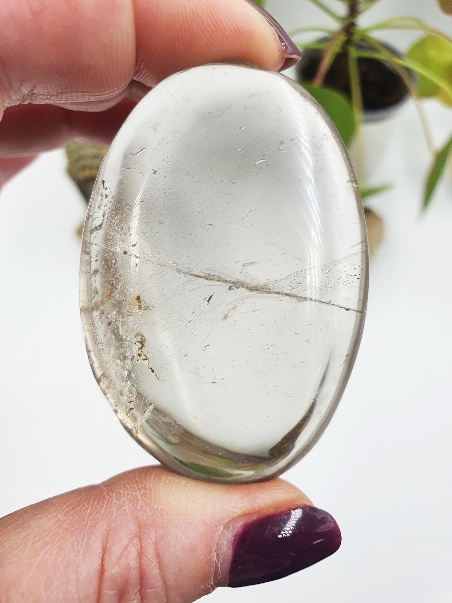 Clear Quartz Palm with shimmering inclusions