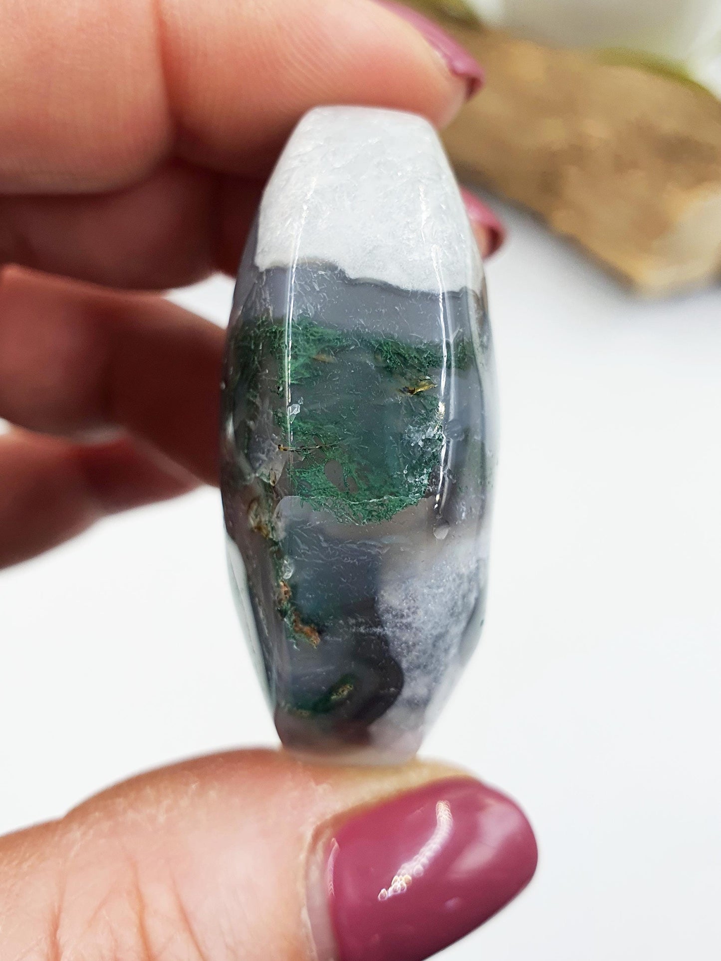 Drusy Moss Agate Palm / Moss Agate Palm Stone / Meditation Palm / Reiki Crystal Palm - 50g